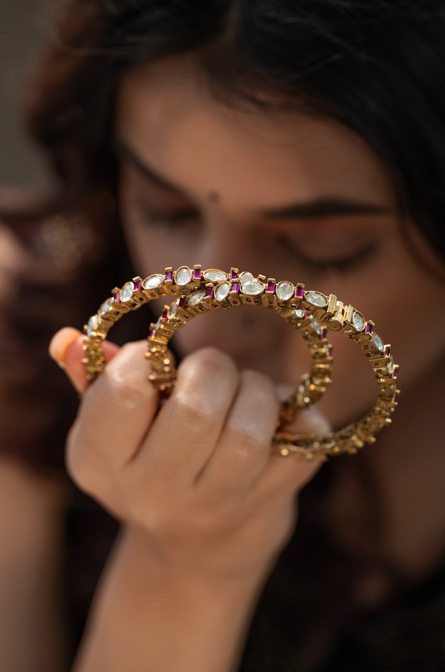 Tareen Red Polki Bangle- Set of 2