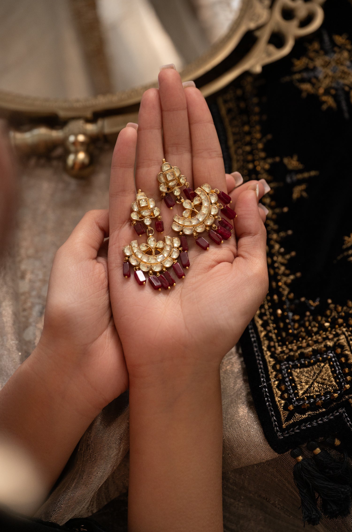 Urvisha Red Kundan Earrings