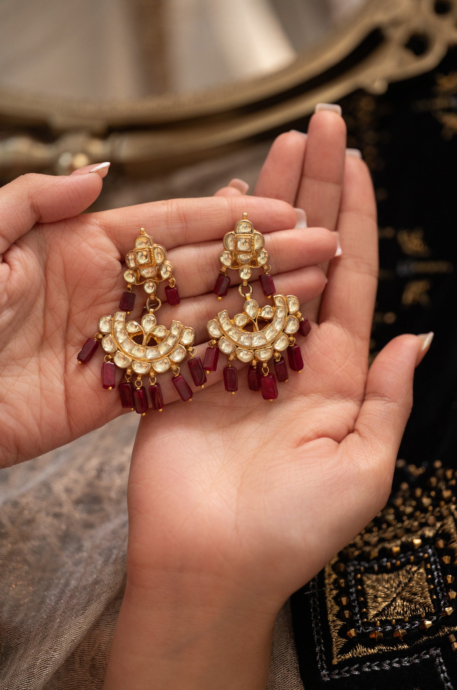 Urvisha Red Kundan Earrings