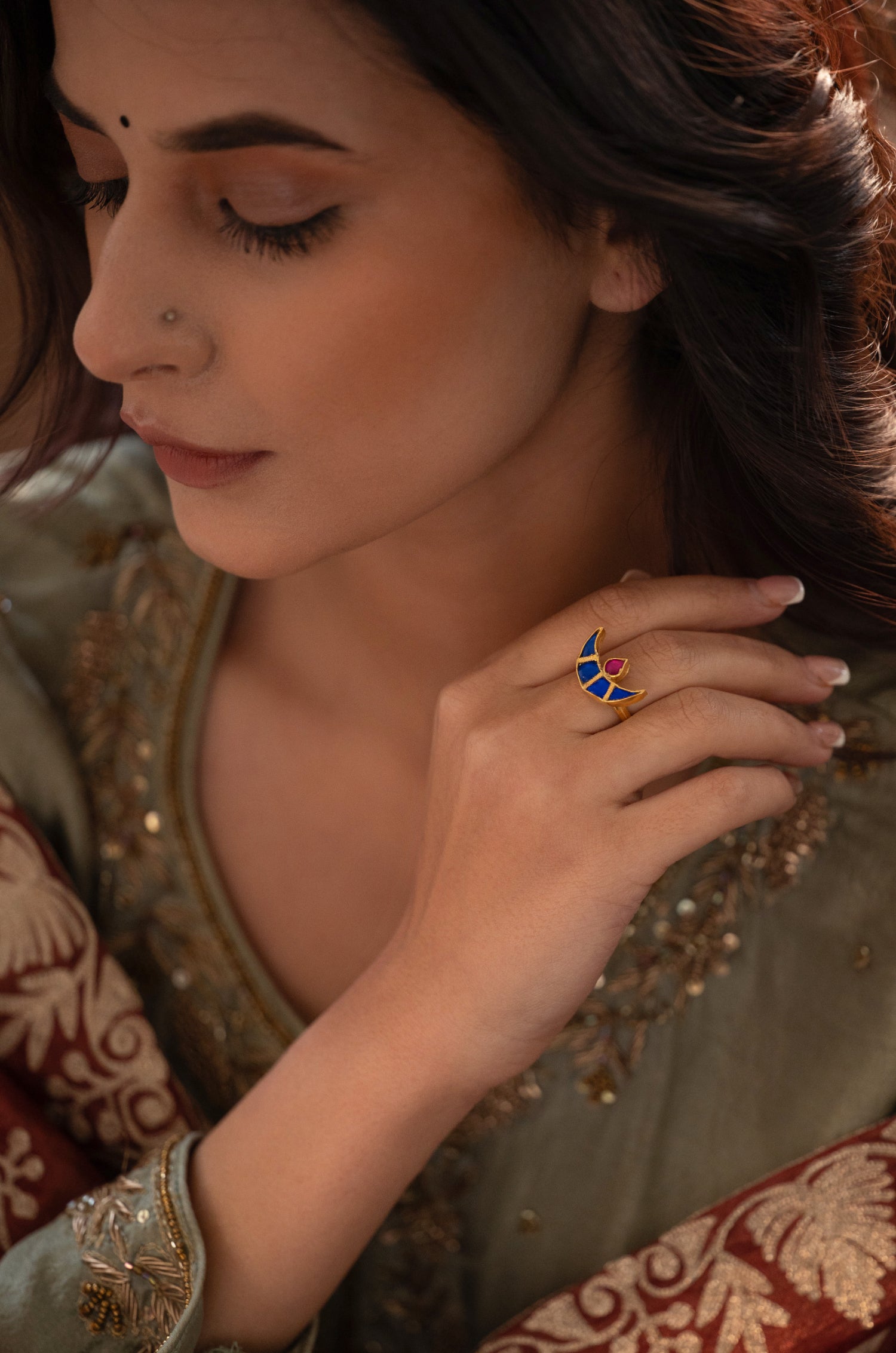 Urvi Blue Kundan Ring