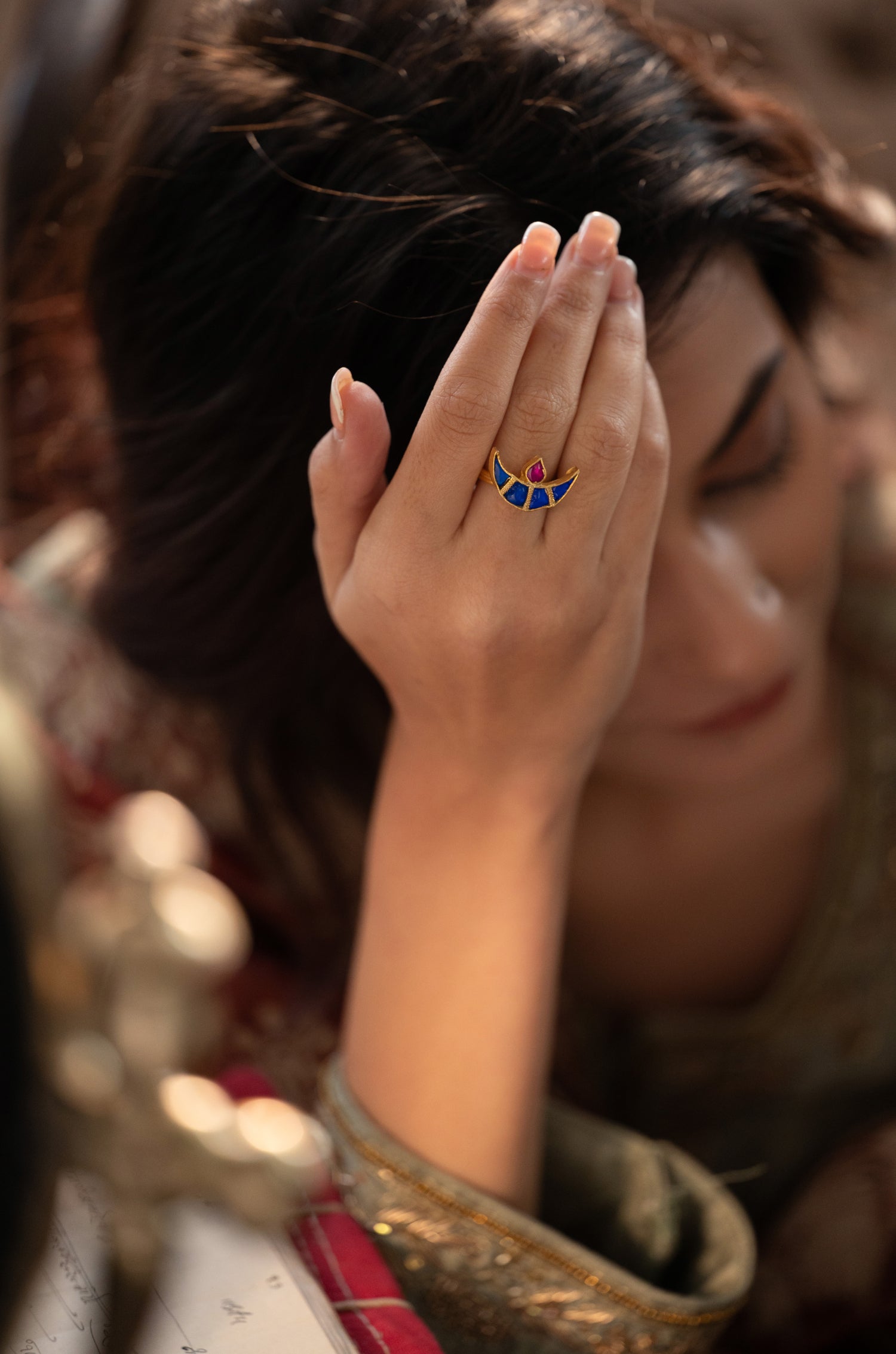 Urvi Blue Kundan Ring