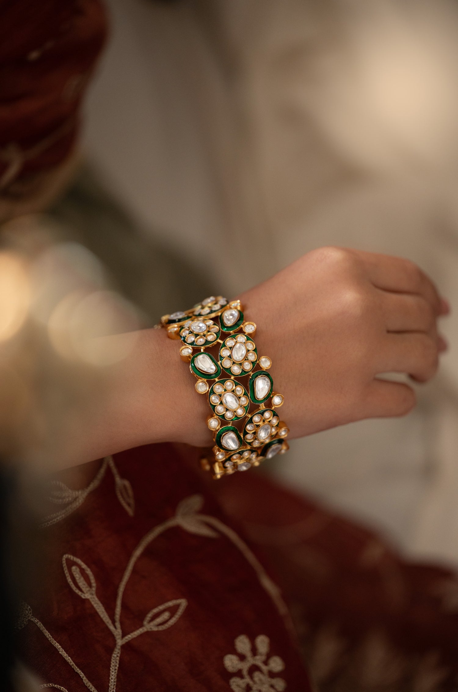 Abida Green Uncut Polki Bangle