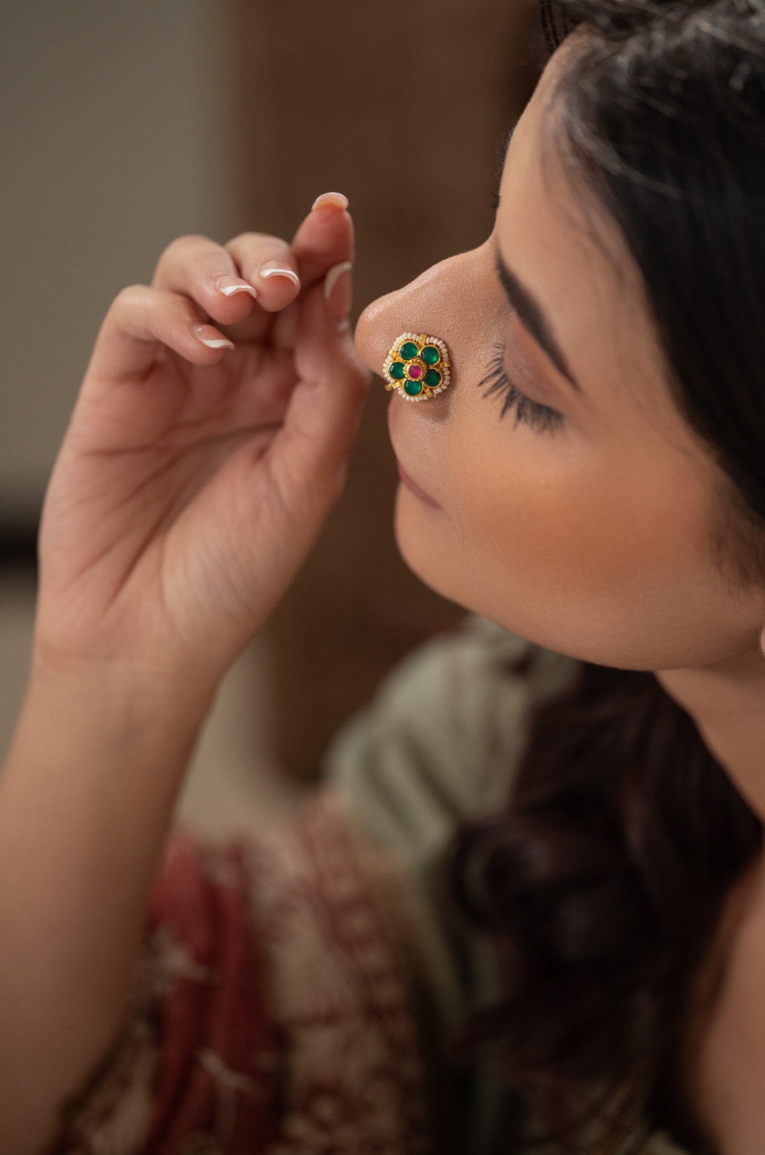 Anvi Green Kundan Nosepin