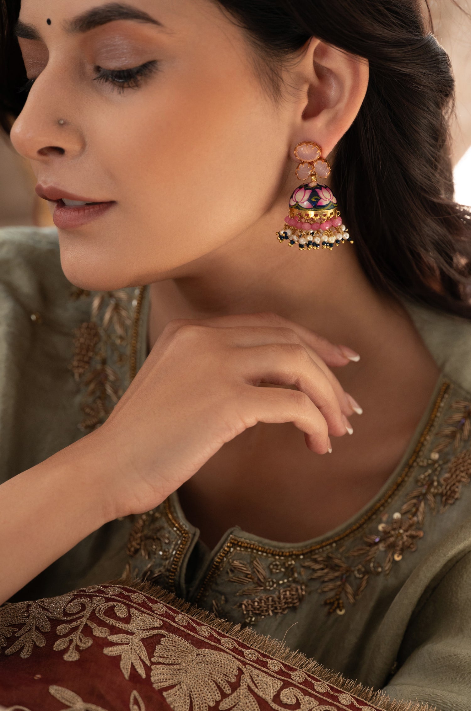 Ramiya Pink Meenakari Earrings