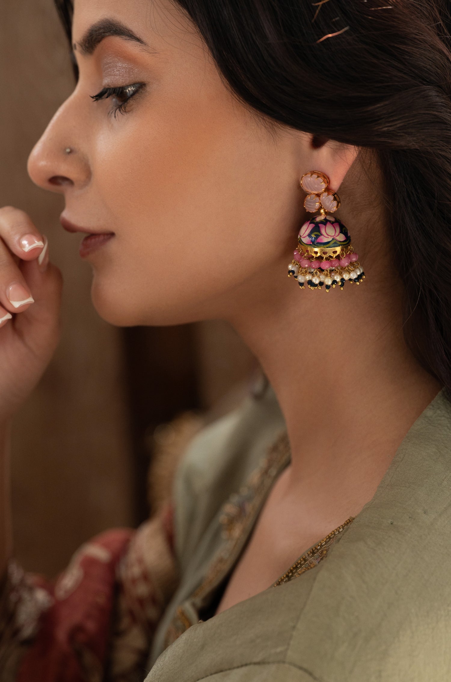 Ramiya Pink Meenakari Earrings