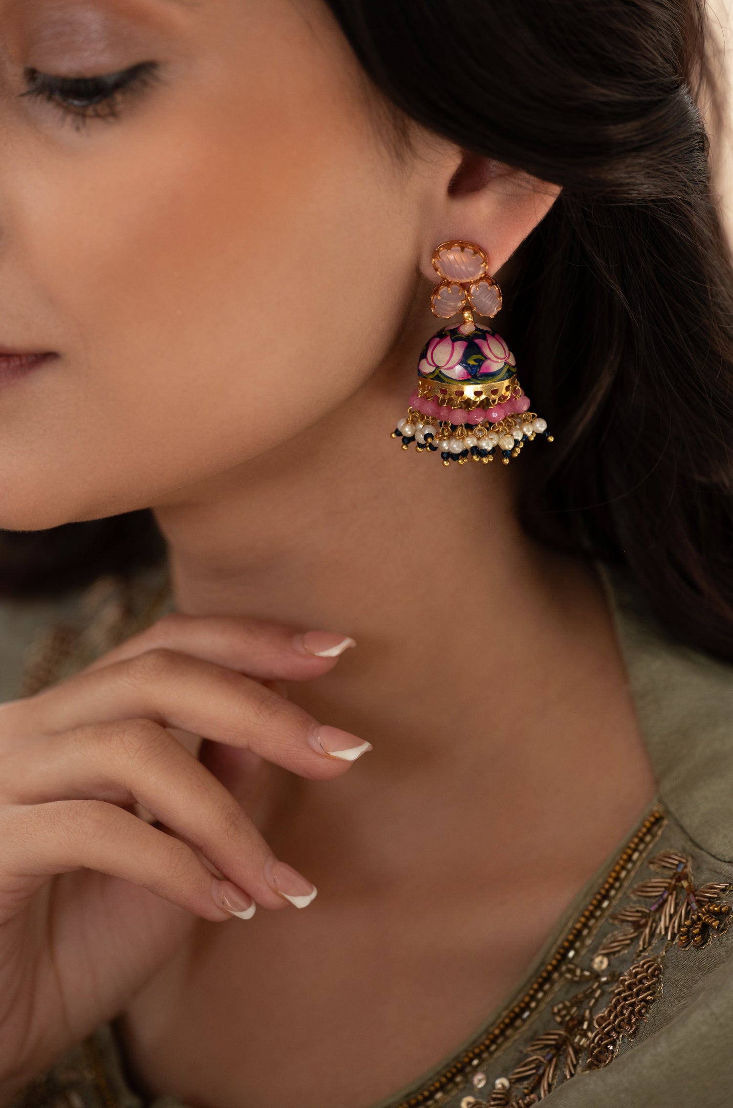 Ramiya Pink Meenakari Earrings