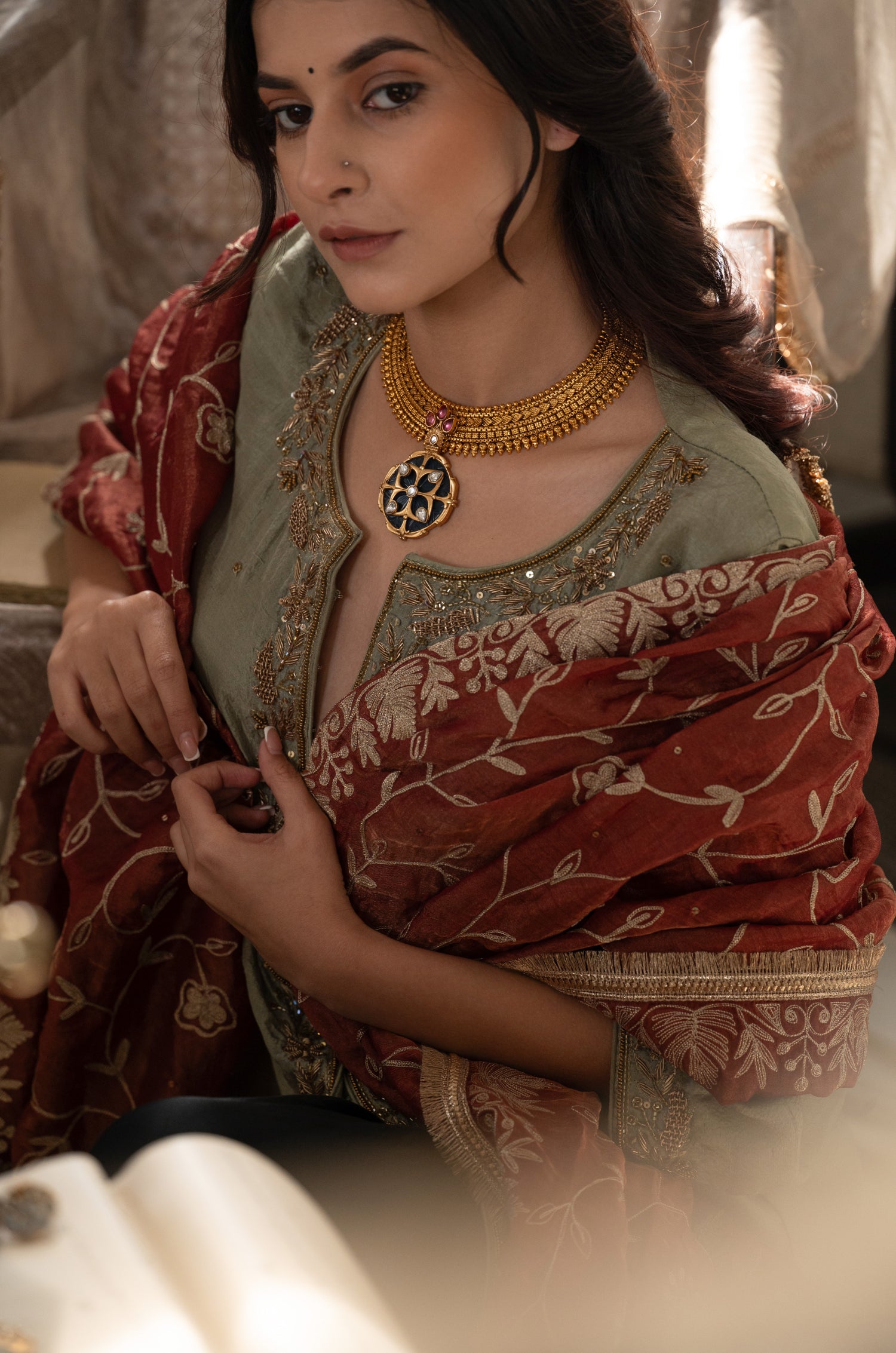Simran Blue Temple Work Necklace Set