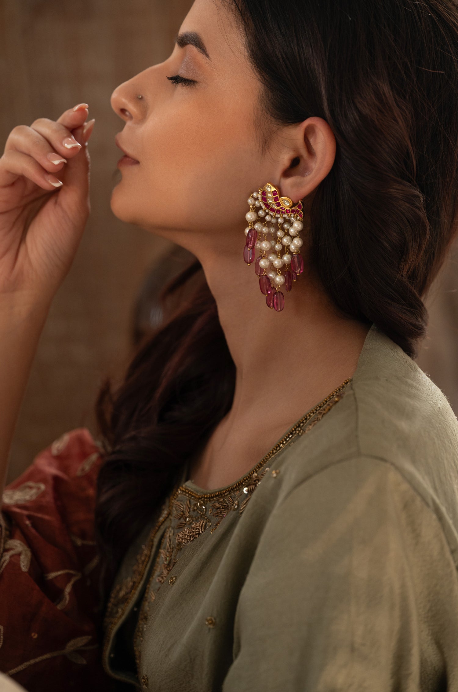Falguni Pink Kundan Earrings