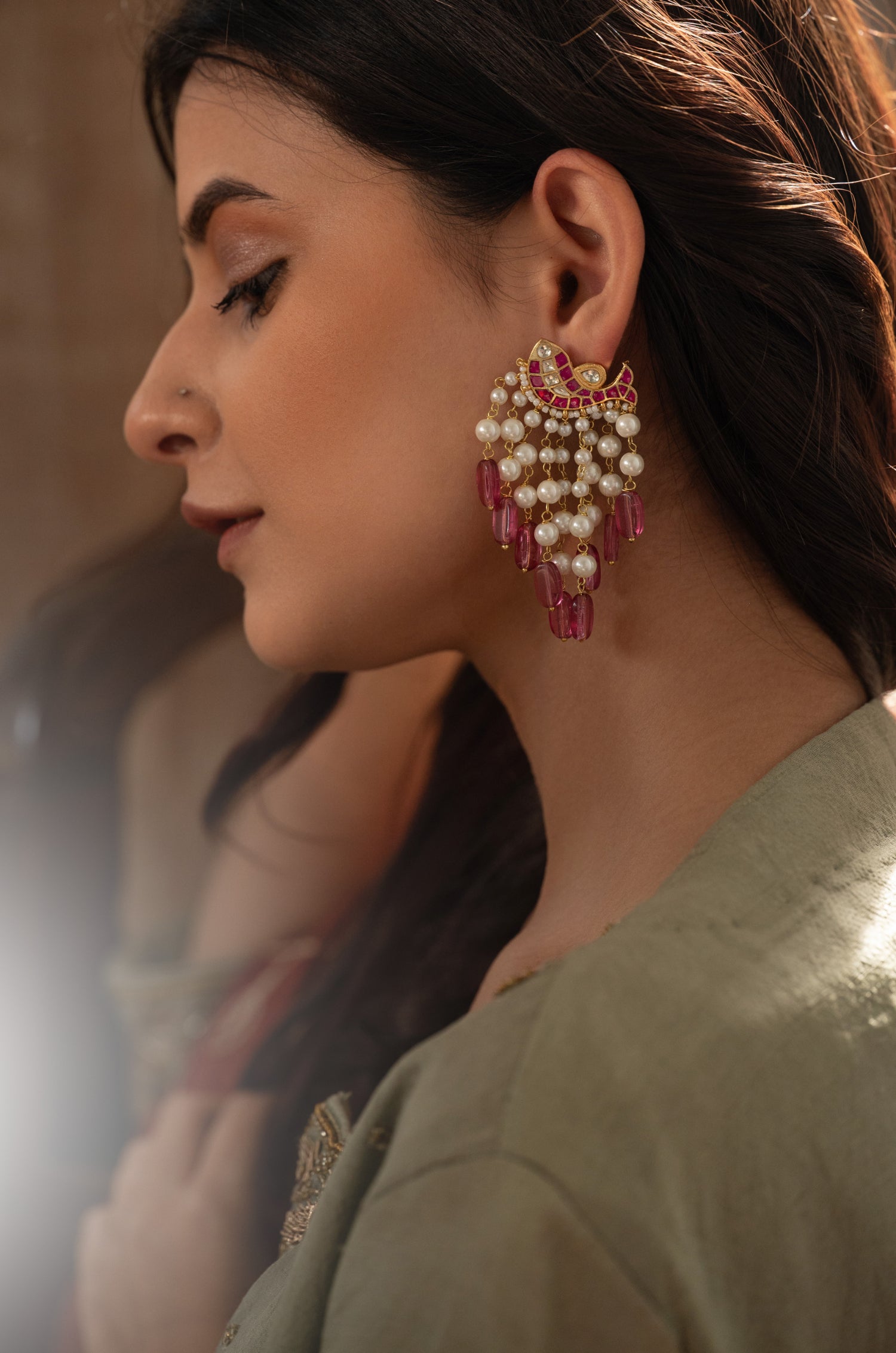 Falguni Pink Kundan Earrings