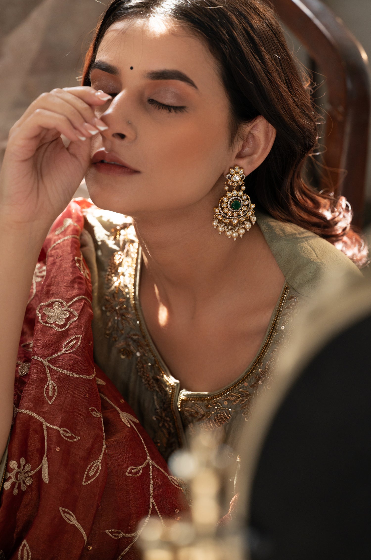 Hema Green Polki Earrings