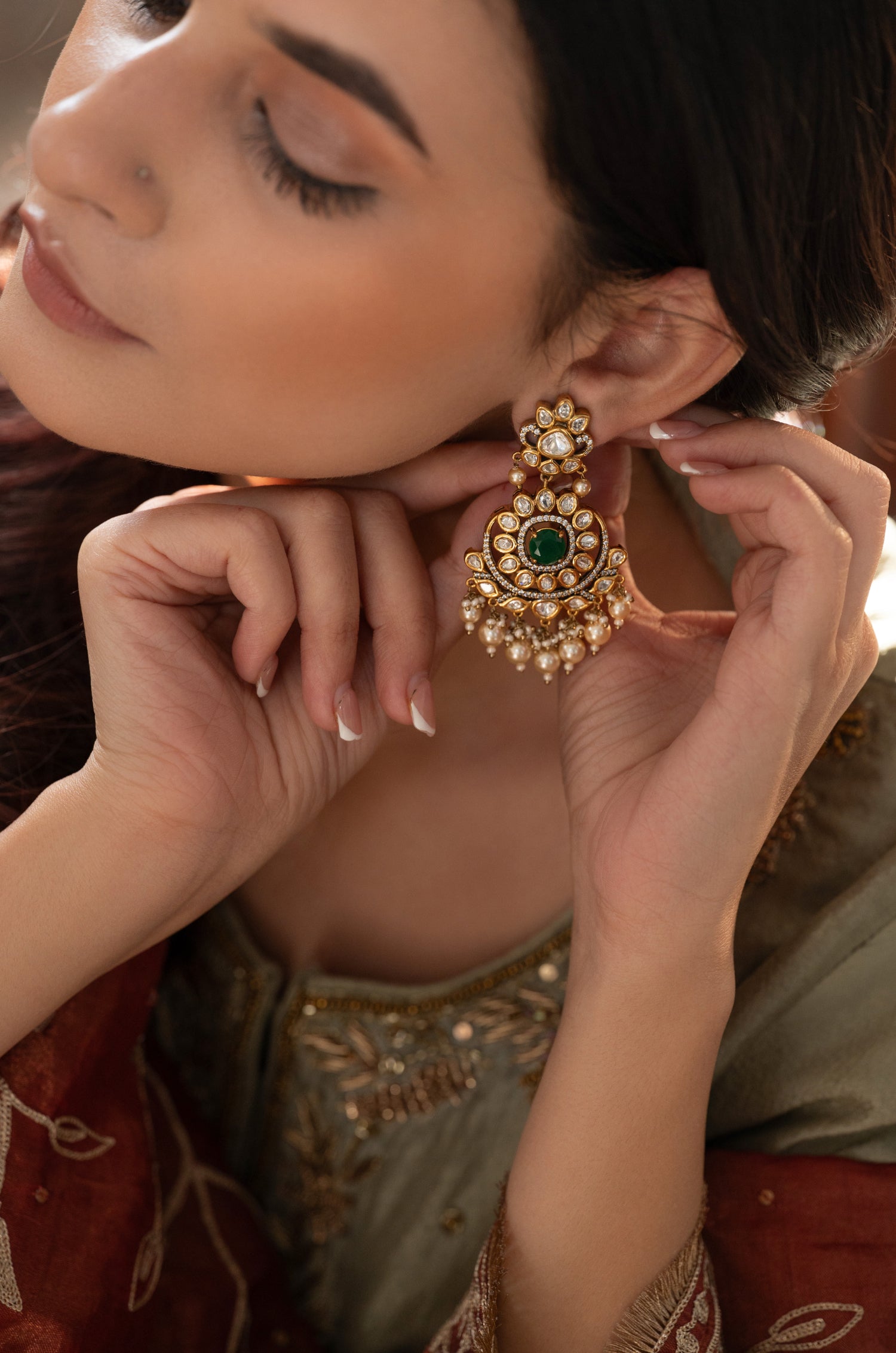 Hema Green Polki Earrings