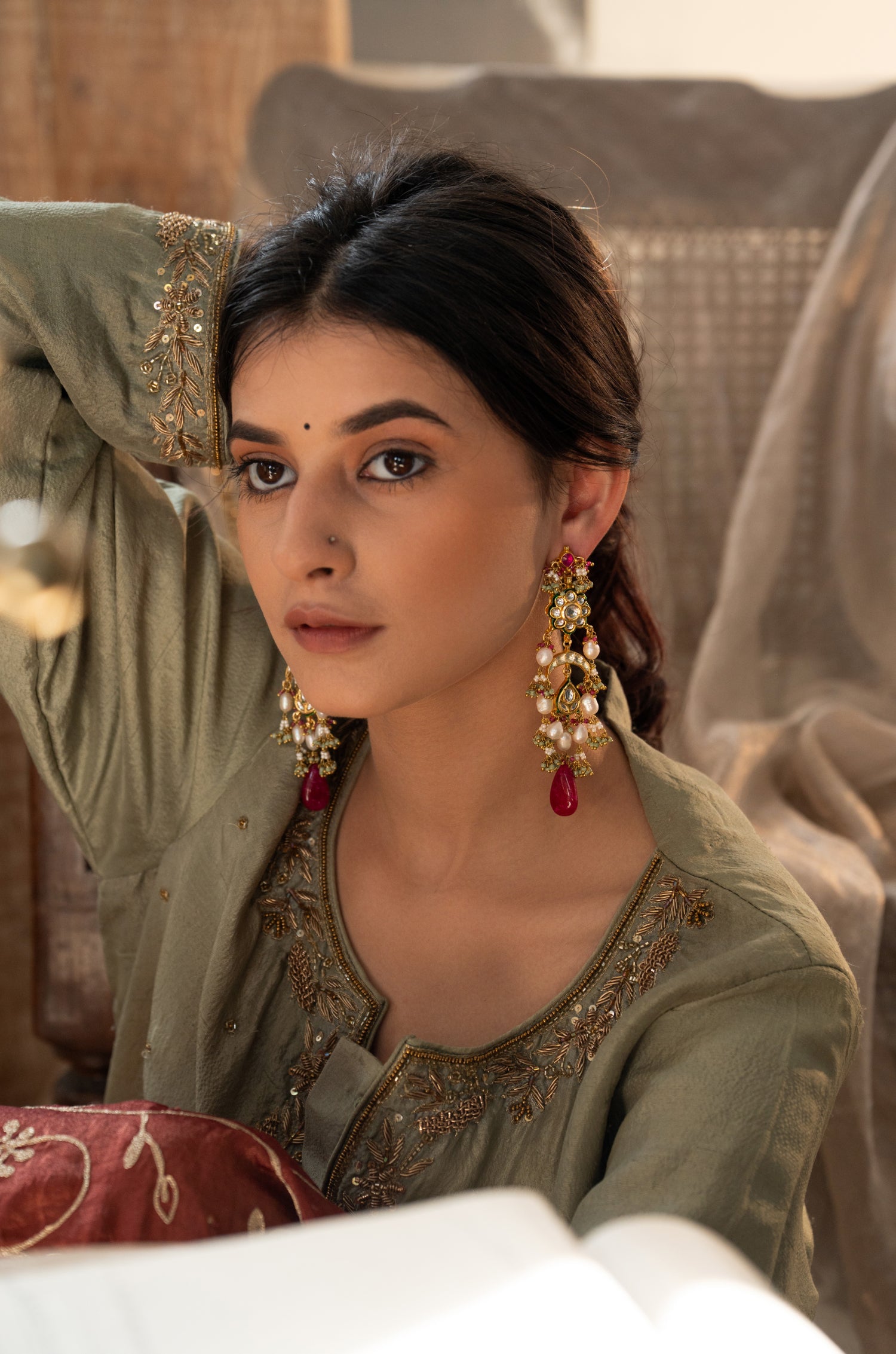 Tashi Red Kundan Earrings