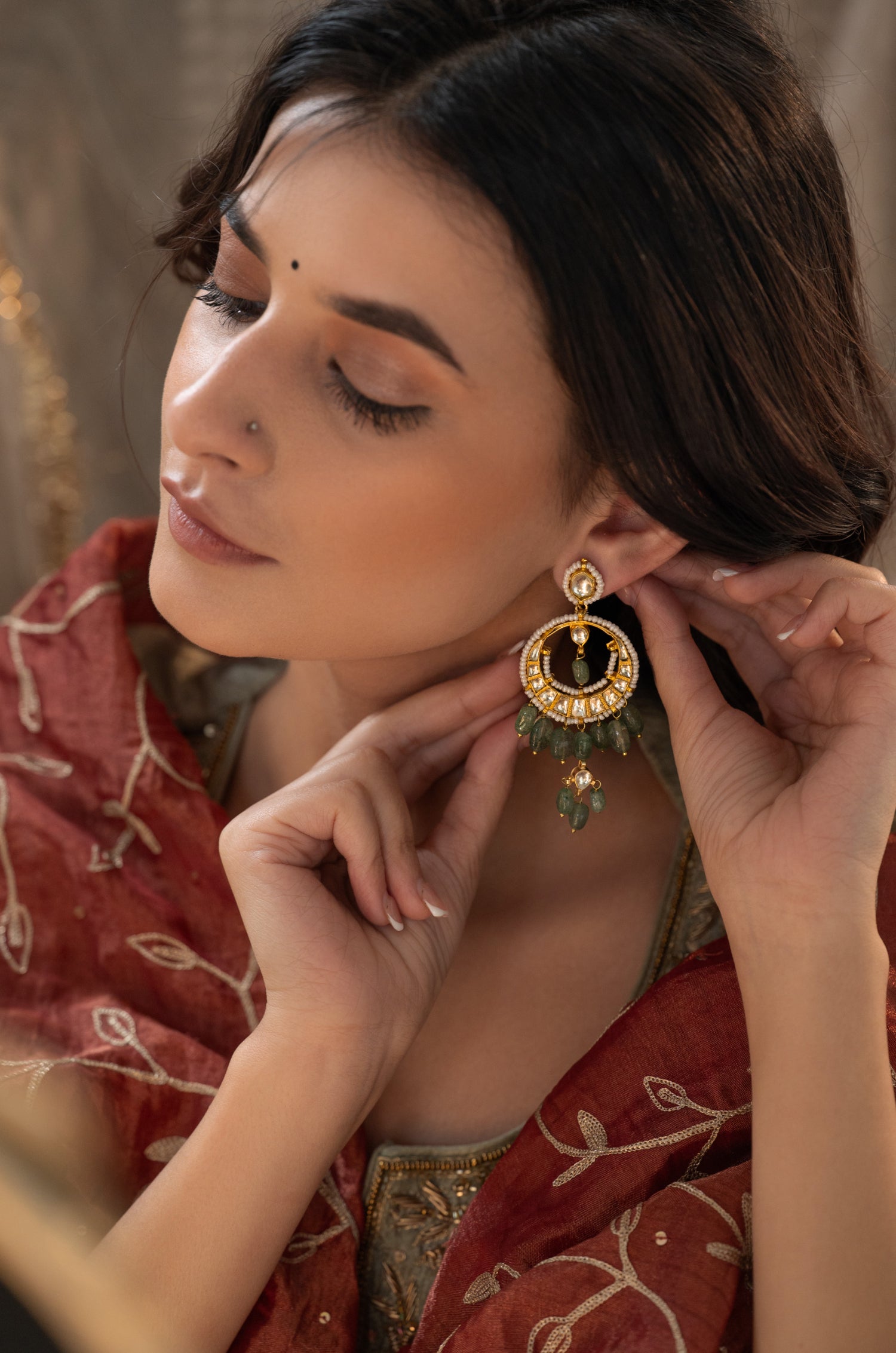 Samriti Mint Kundan Earrings