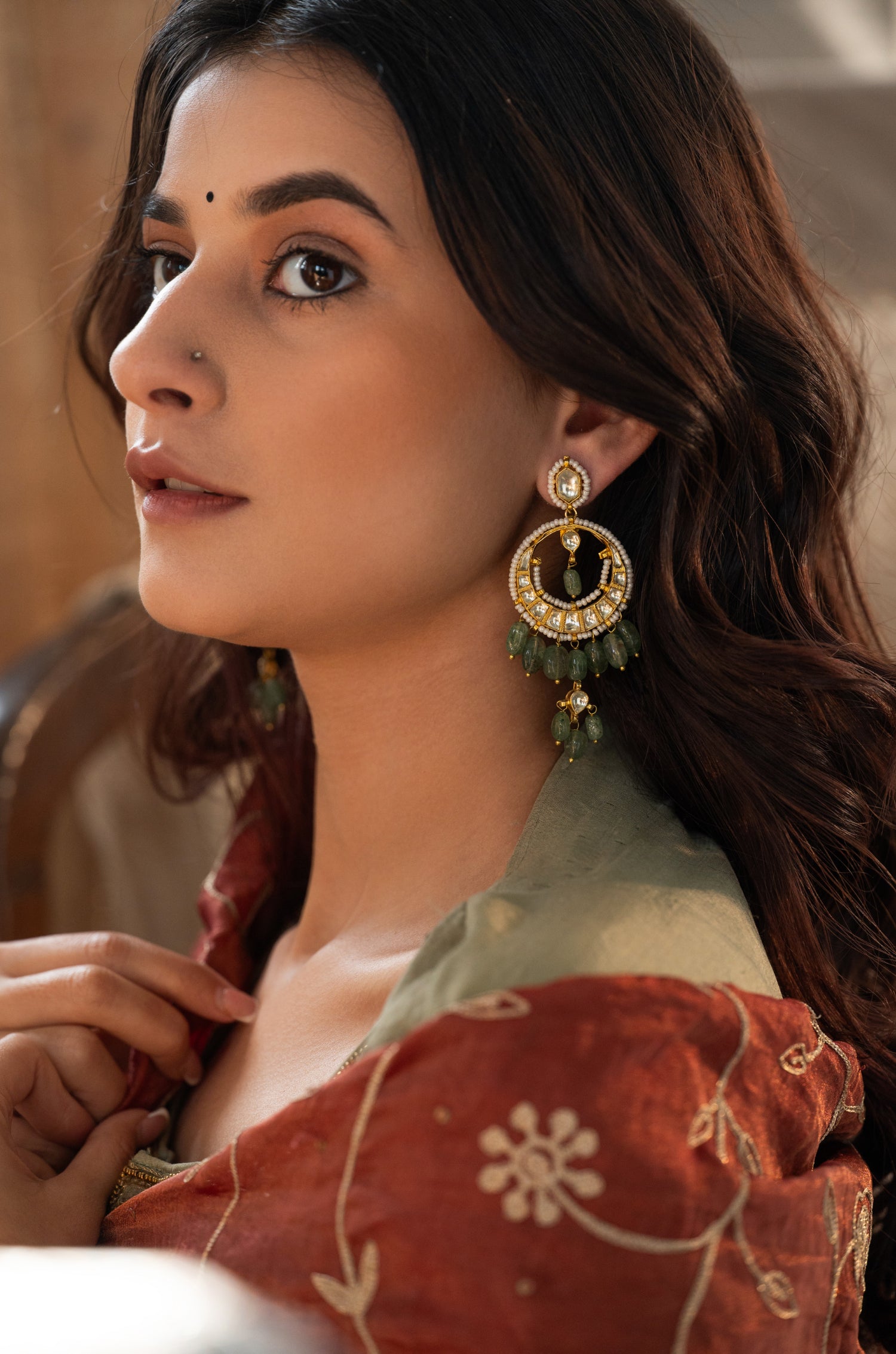 Samriti Mint Kundan Earrings