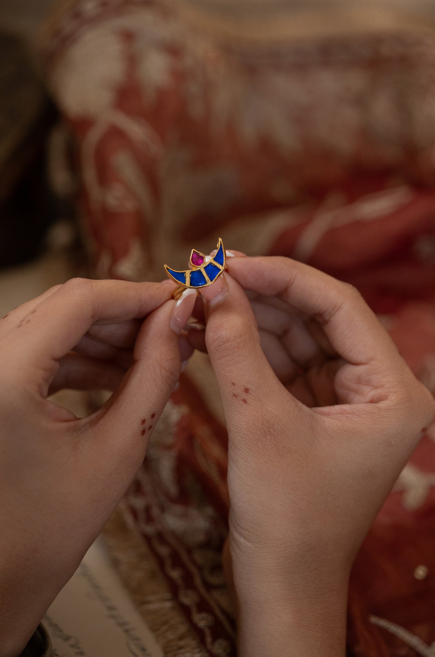 Urvi Blue Kundan Ring
