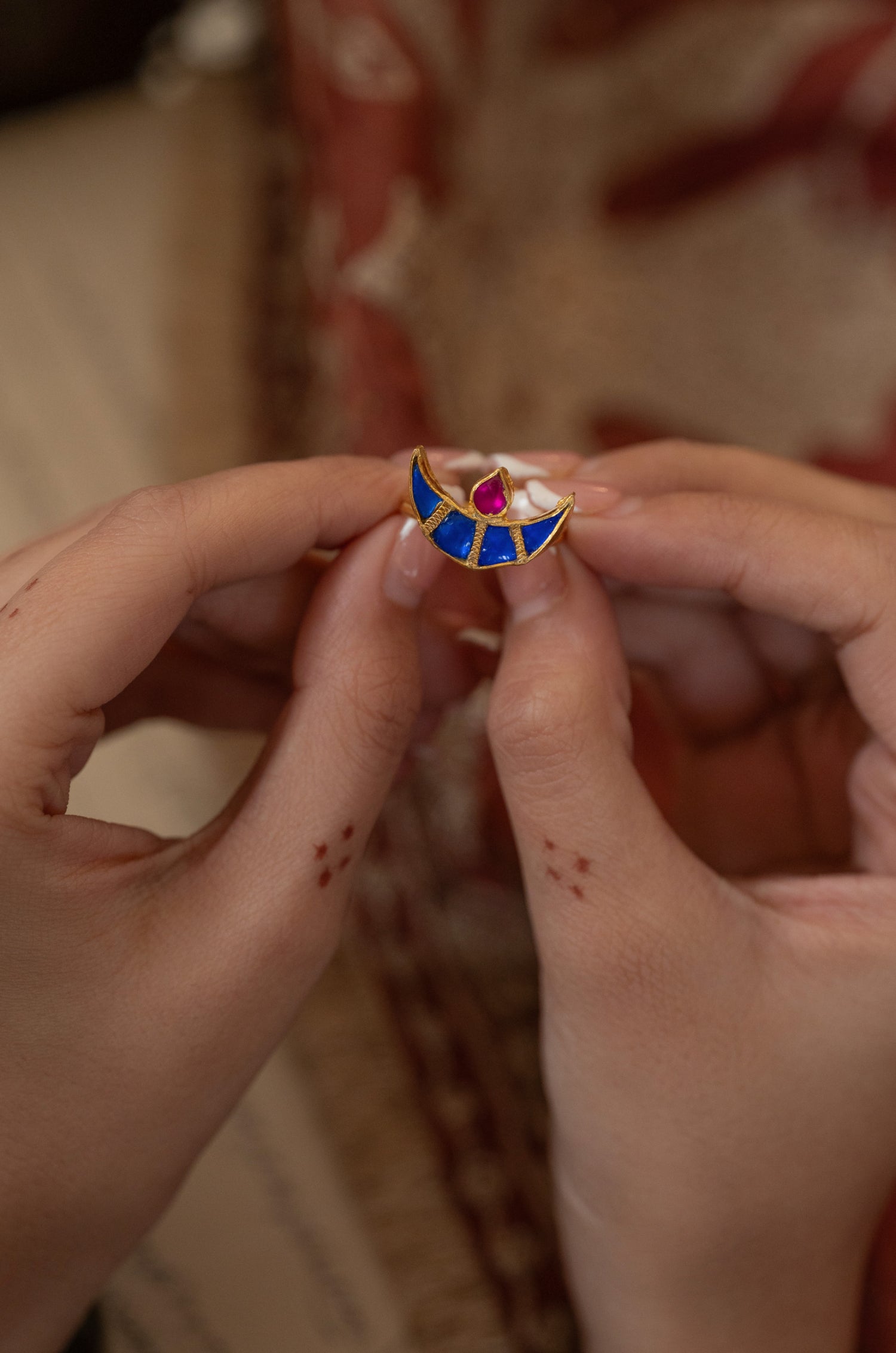 Urvi Blue Kundan Ring