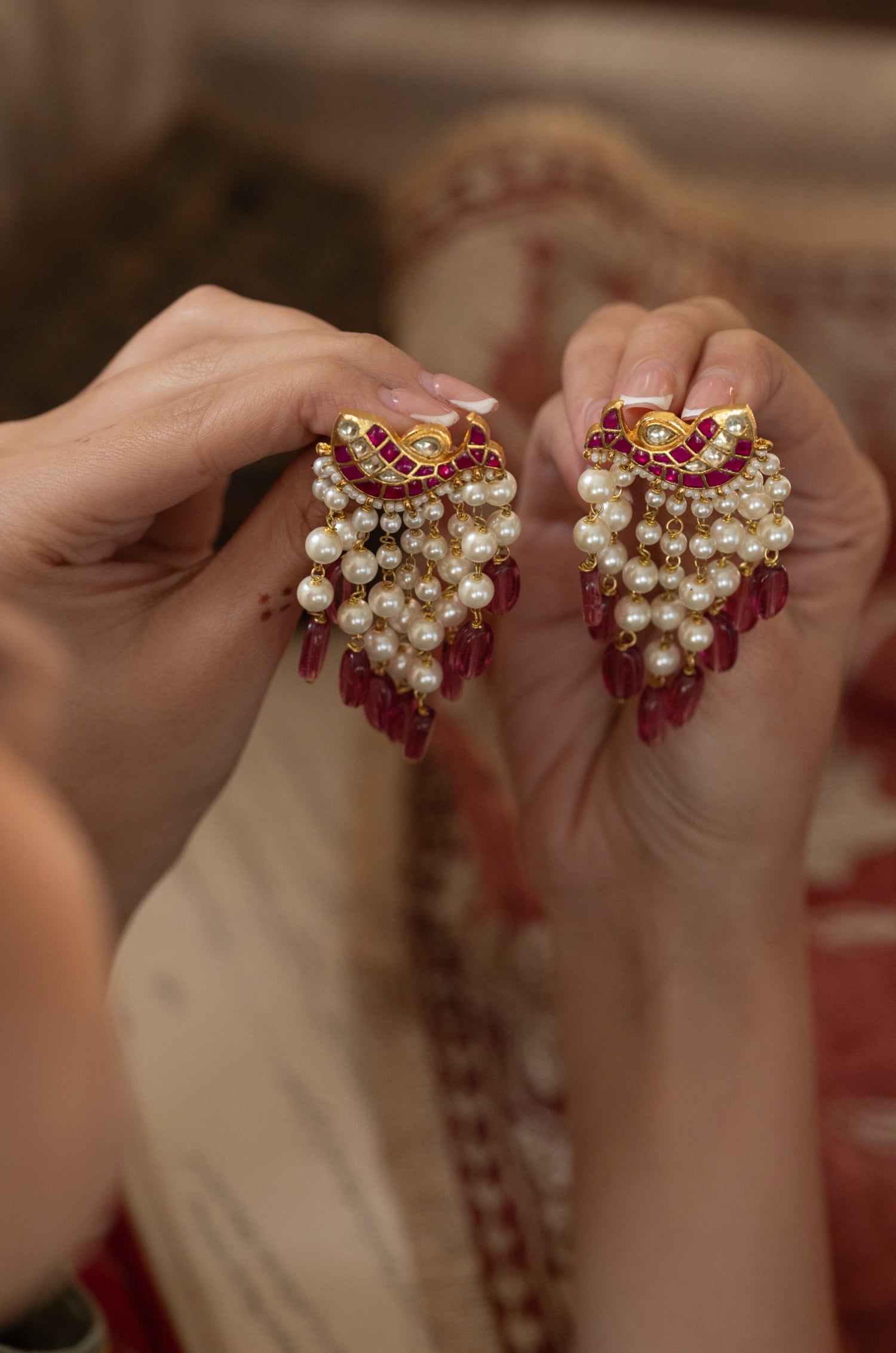 Falguni Pink Kundan Earrings
