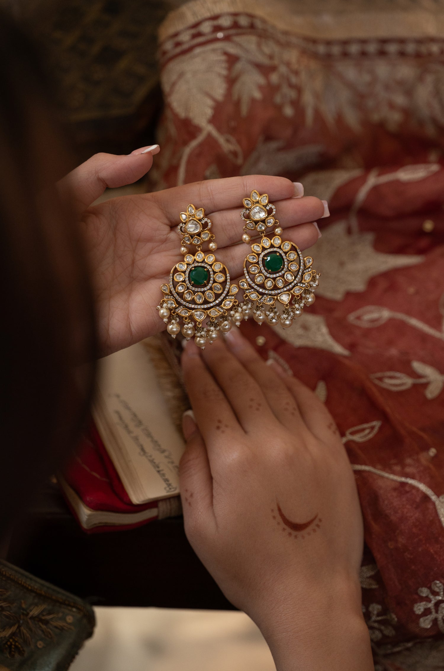 Hema Green Polki Earrings