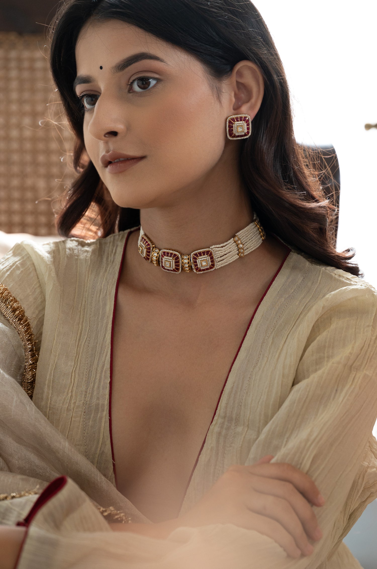 Kiyana Pink Polki Necklace Set