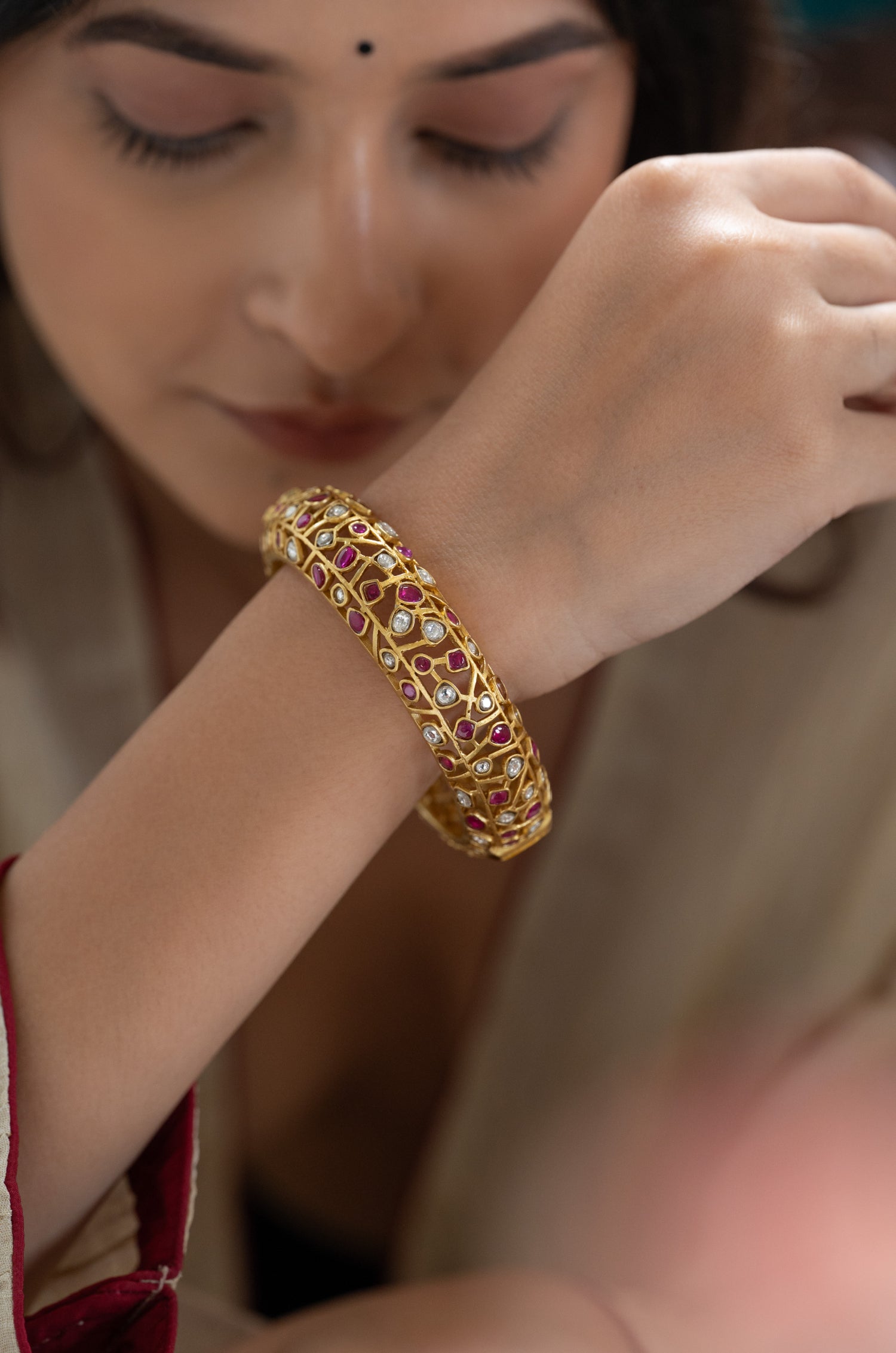 Anjana Red Polki Bangle