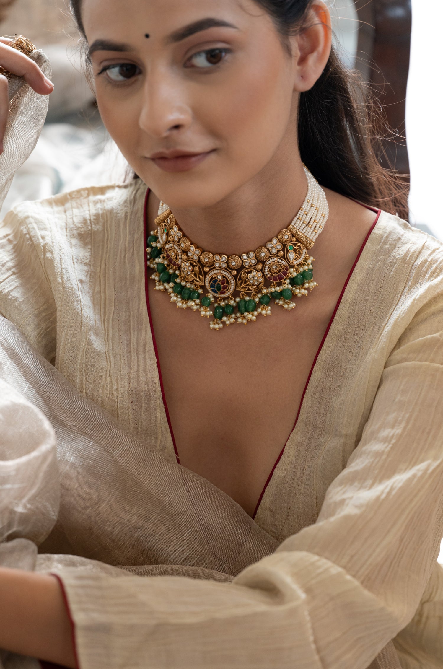 Sarisha Multicolored Polki Necklace Set