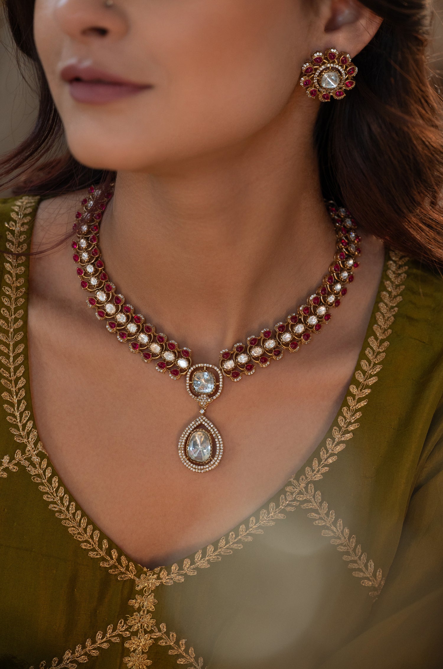 Aarti Pink Polki Necklace Set