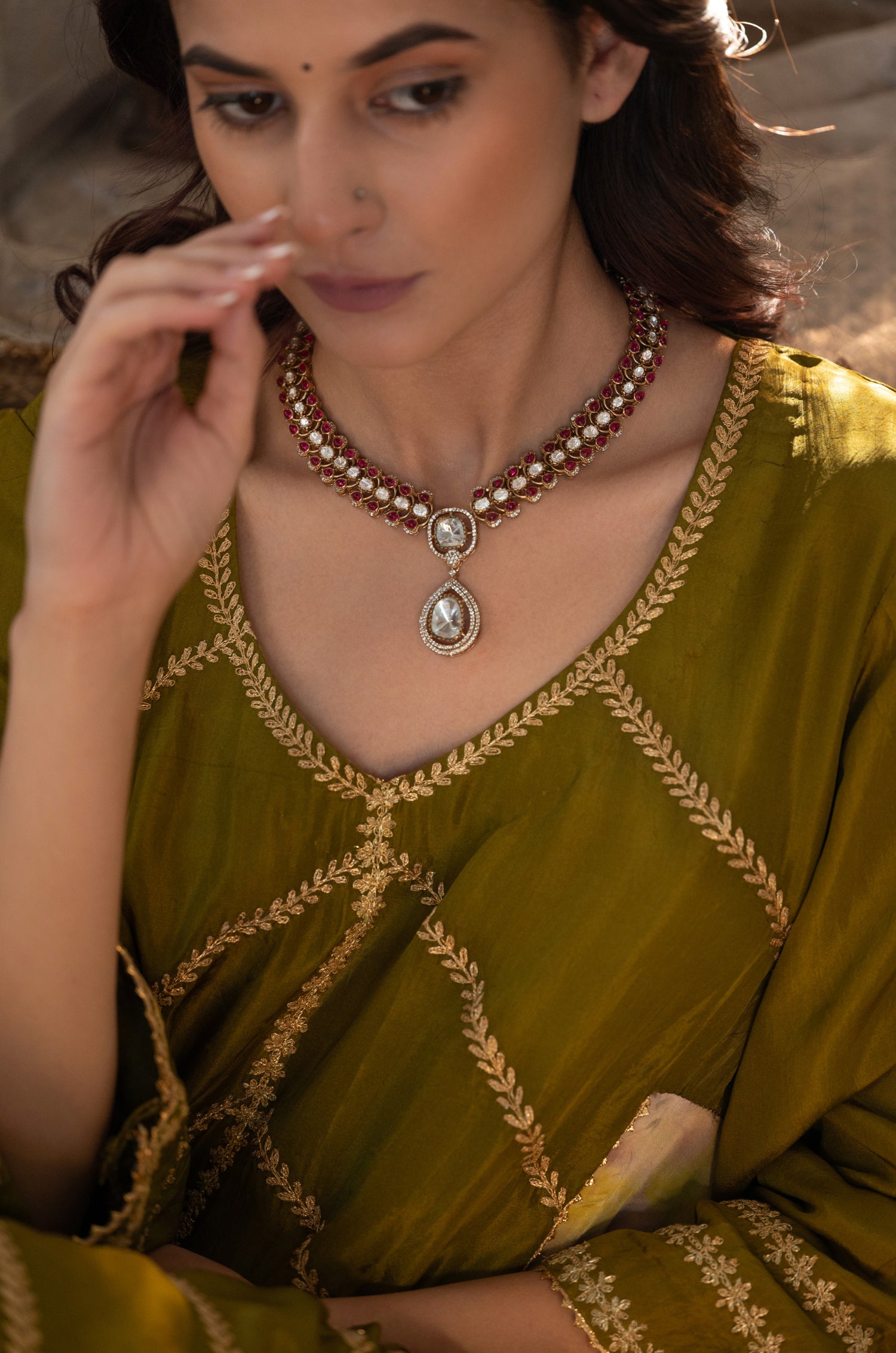Aarti Pink Polki Necklace Set