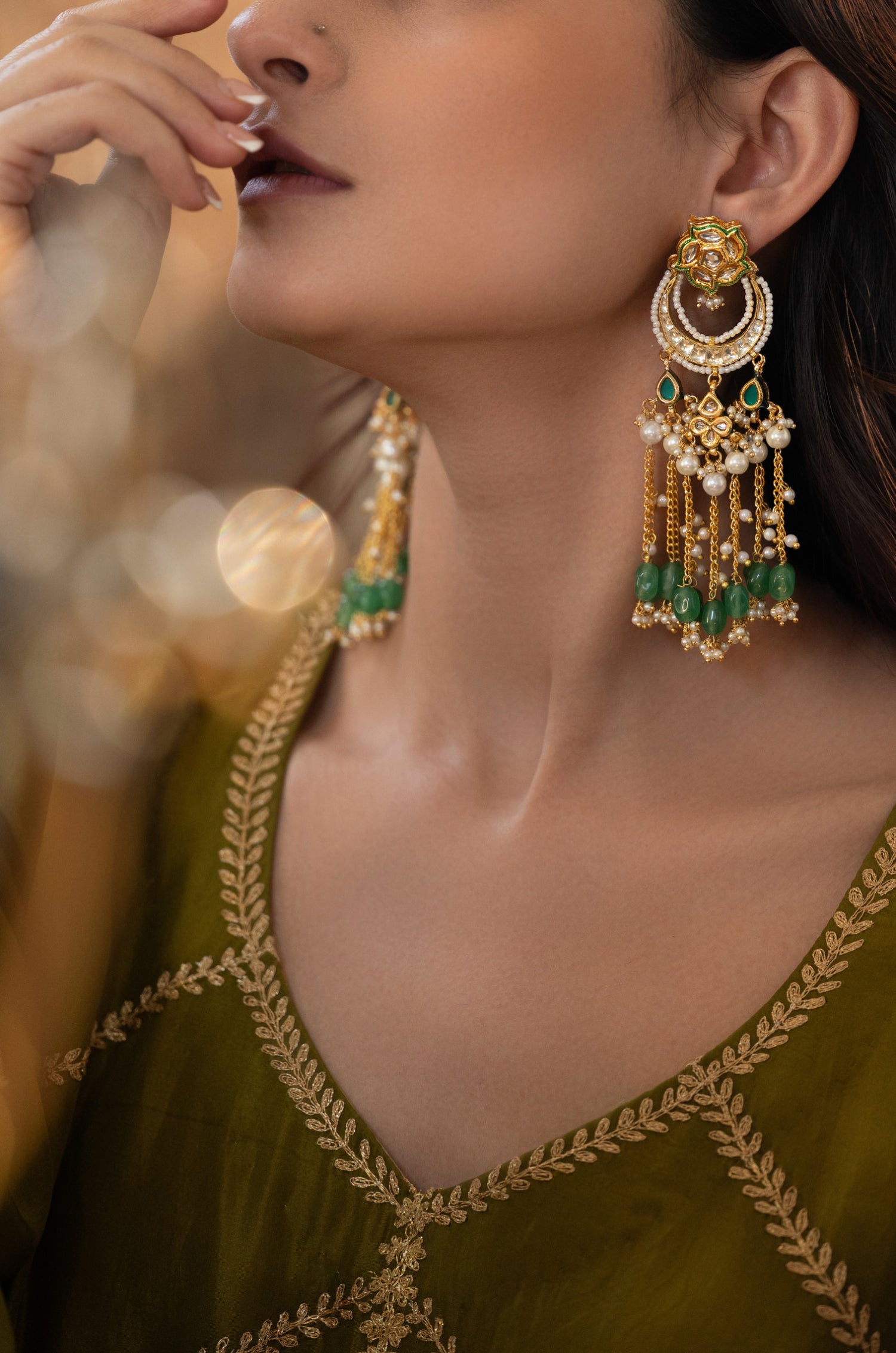 Aagvi Mint Kundan Earrings