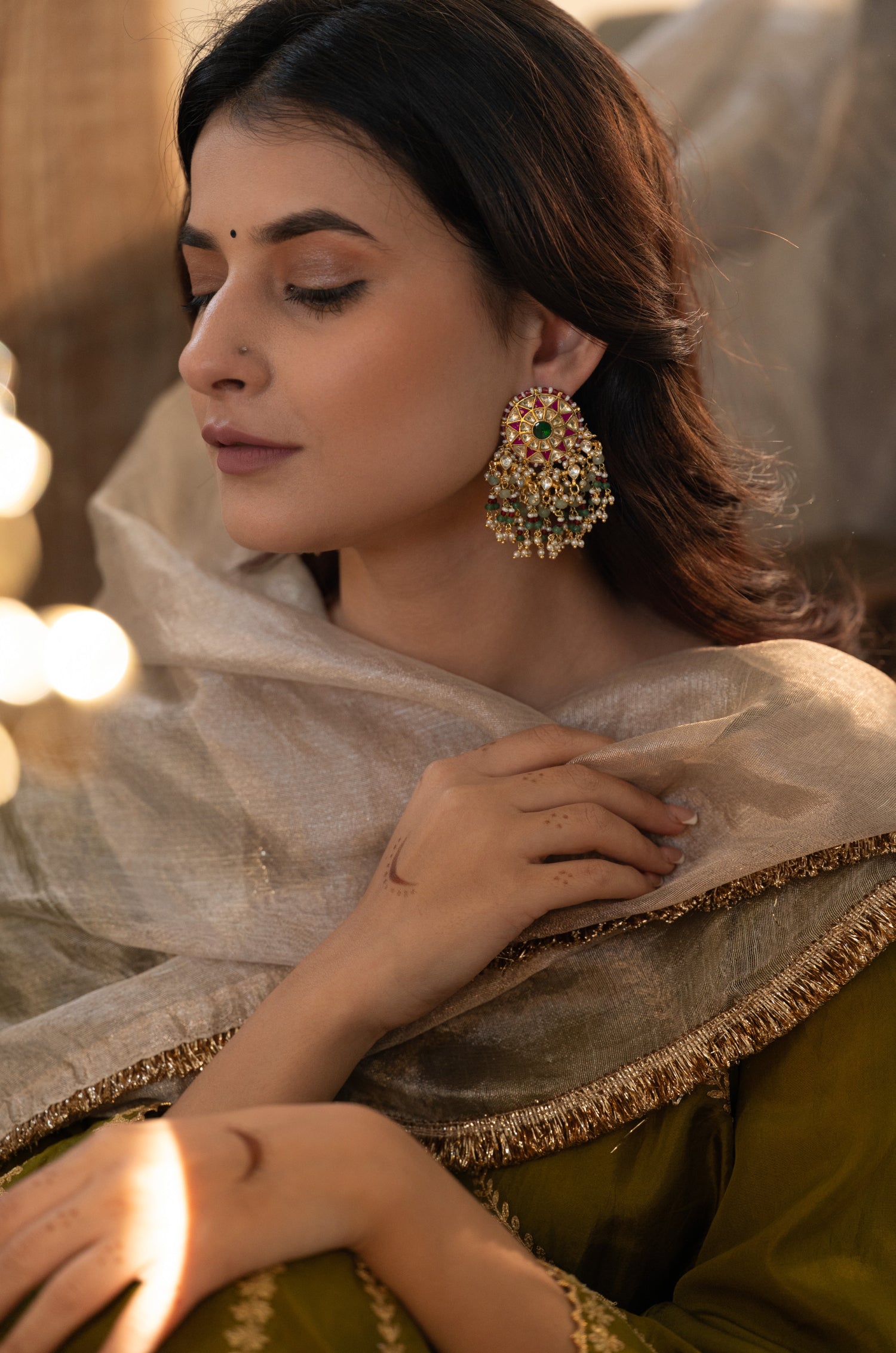 Jivi Red Kundan Earrings