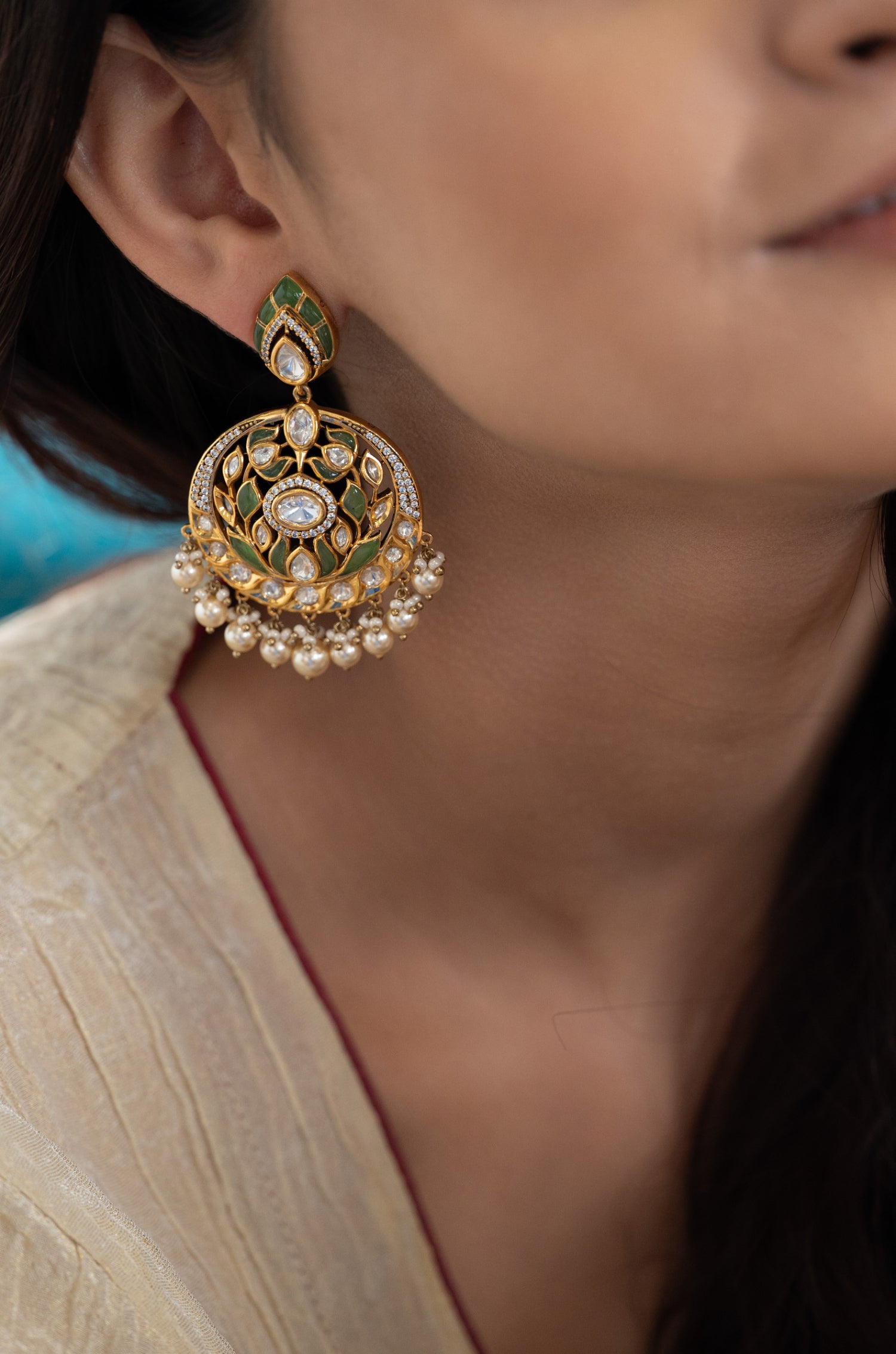 Nayantara Mint Polki Earrings