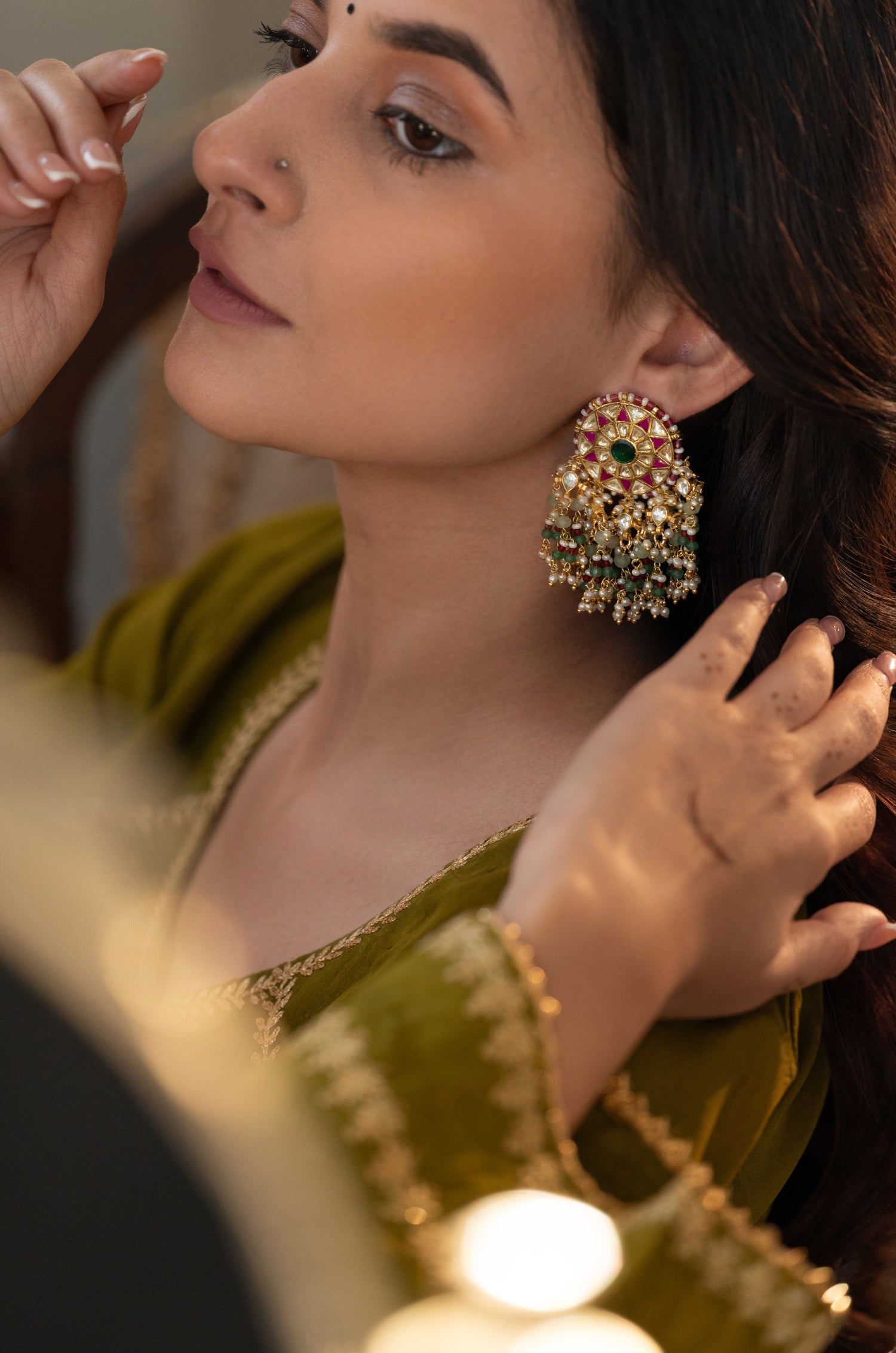 Jivi Red Kundan Earrings