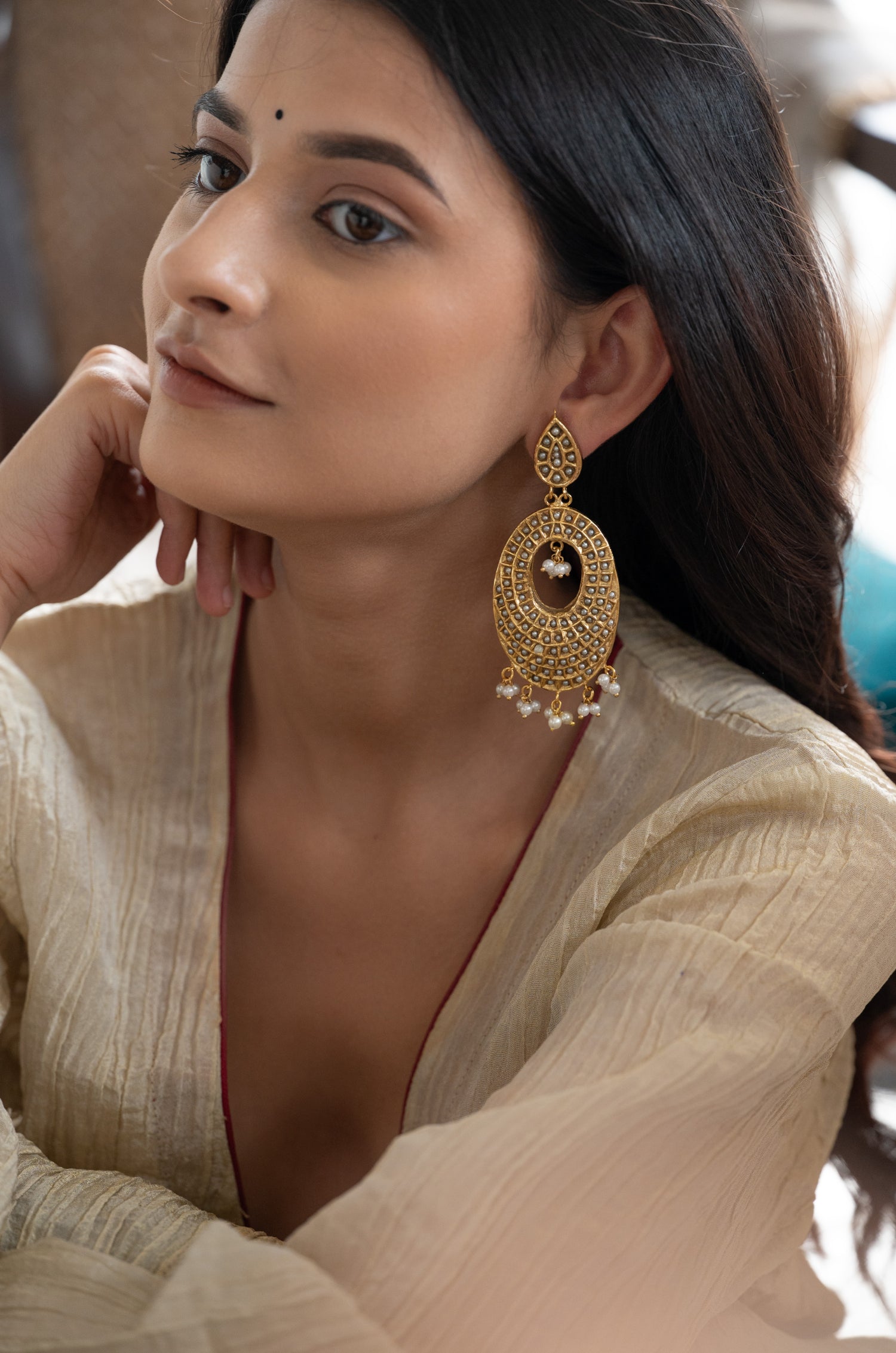 Kavisha Jadau Pearl Earrings