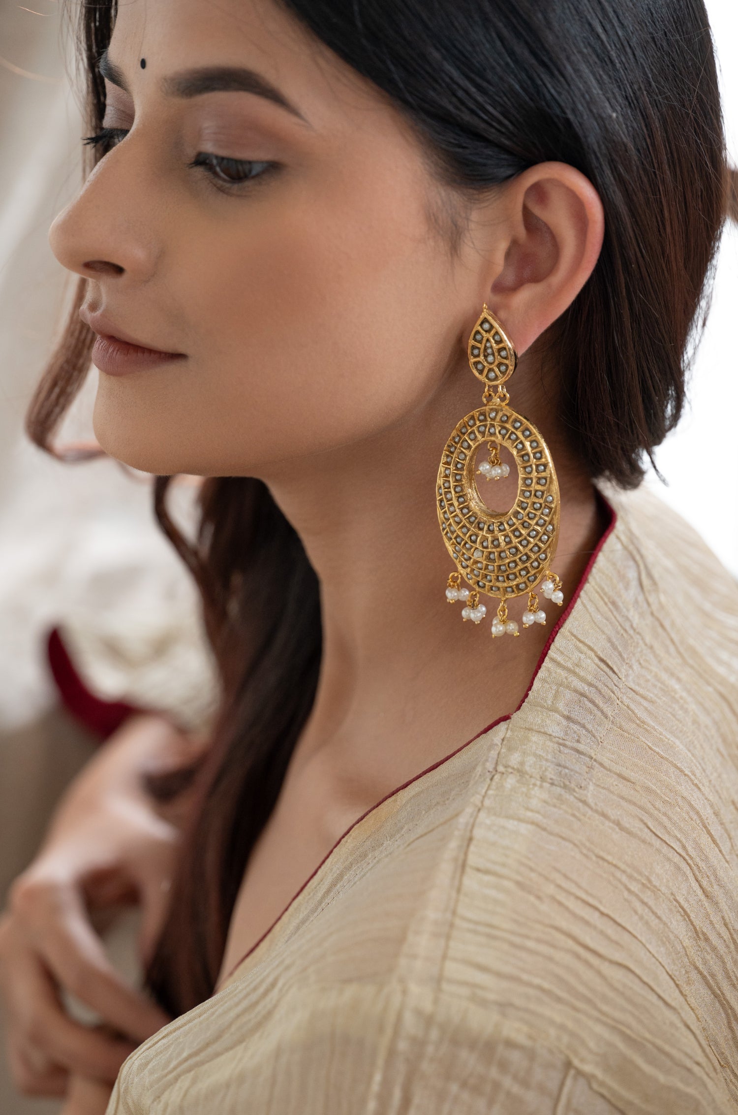 Kavisha Jadau Pearl Earrings