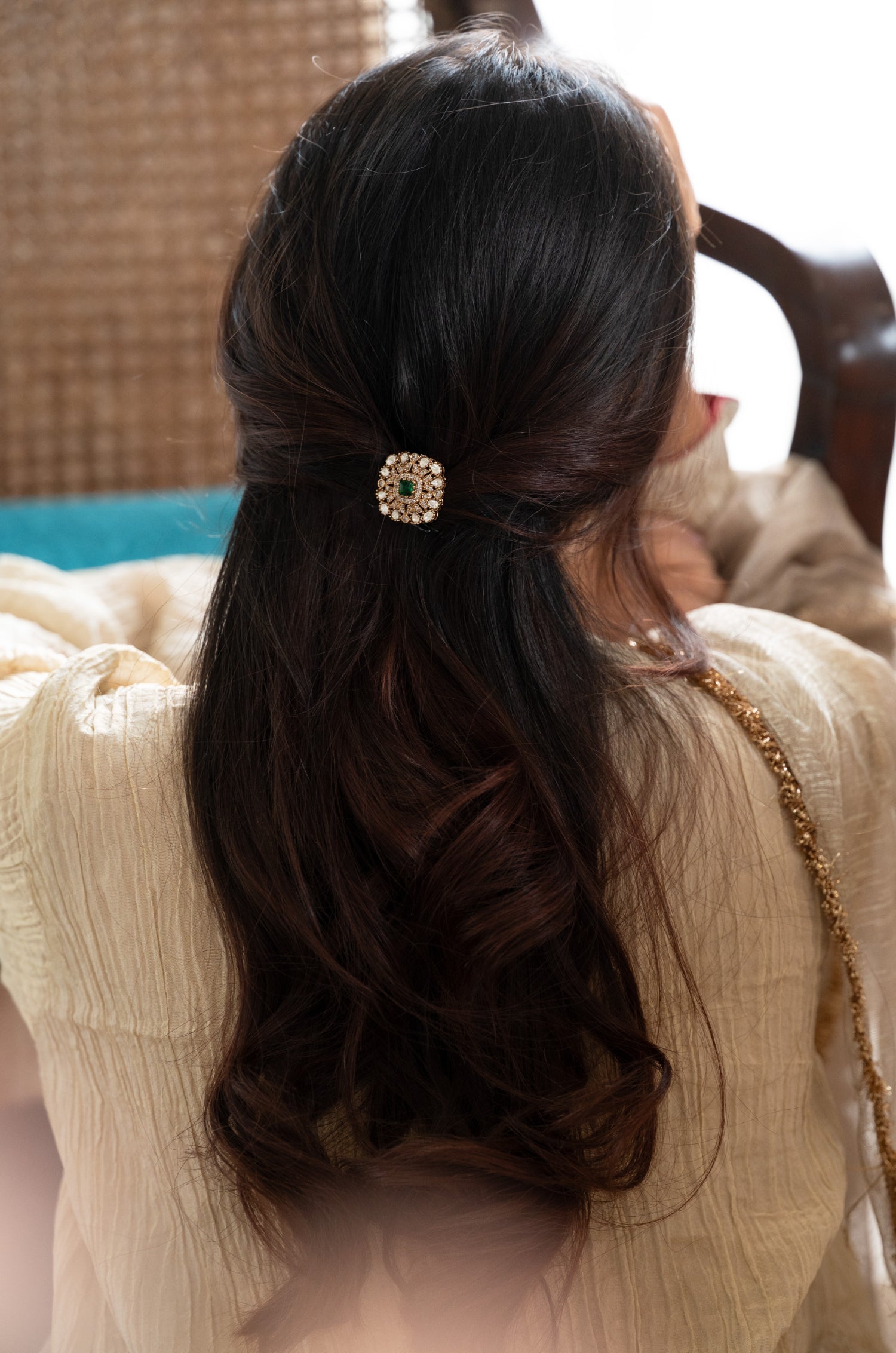 Shabri Green Polki Braid Pin