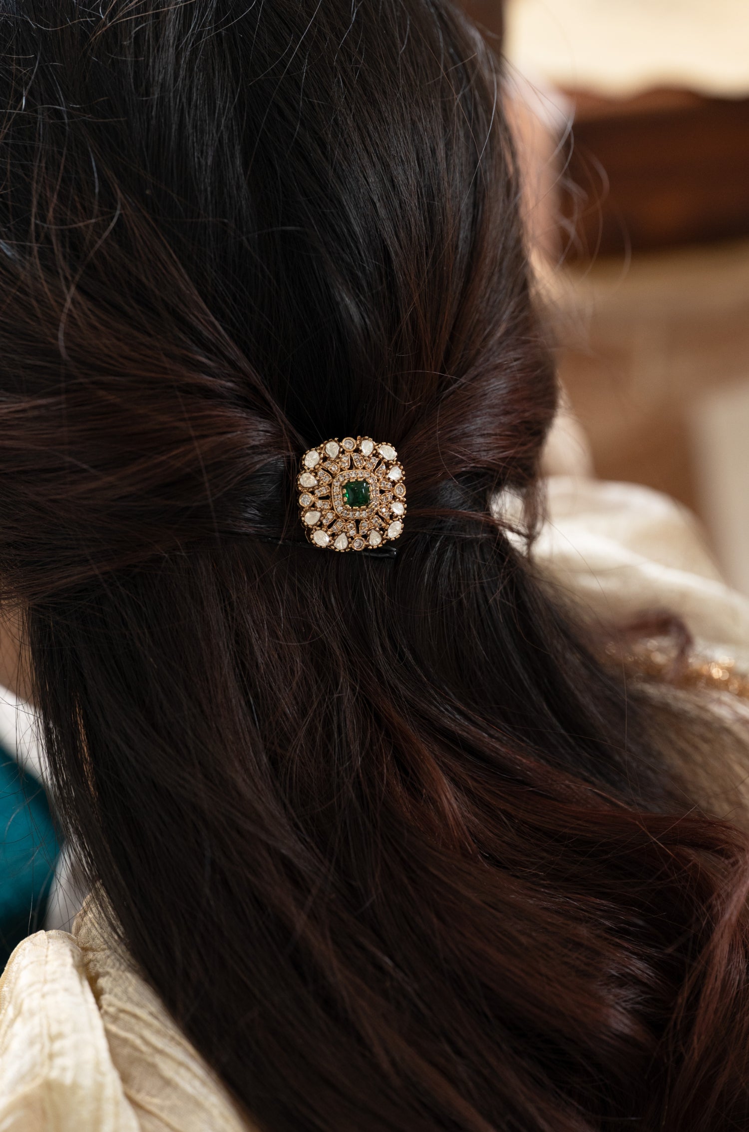 Shabri Green Polki Braid Pin