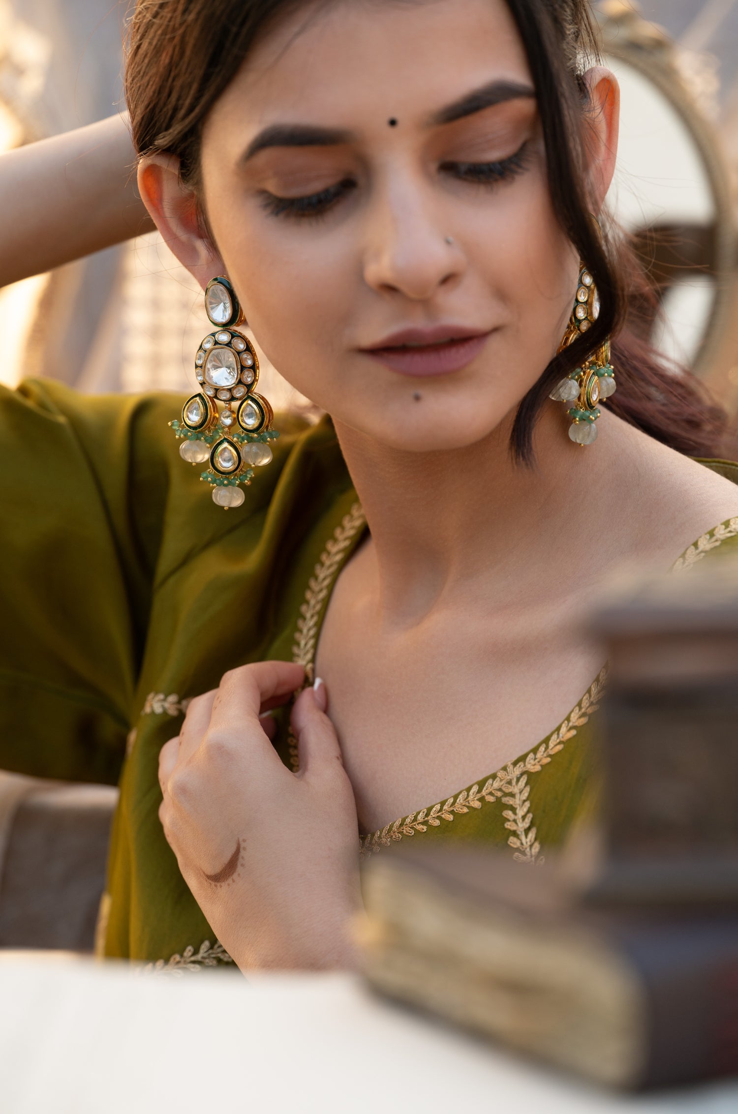 Sabrina Green Polki Earrings