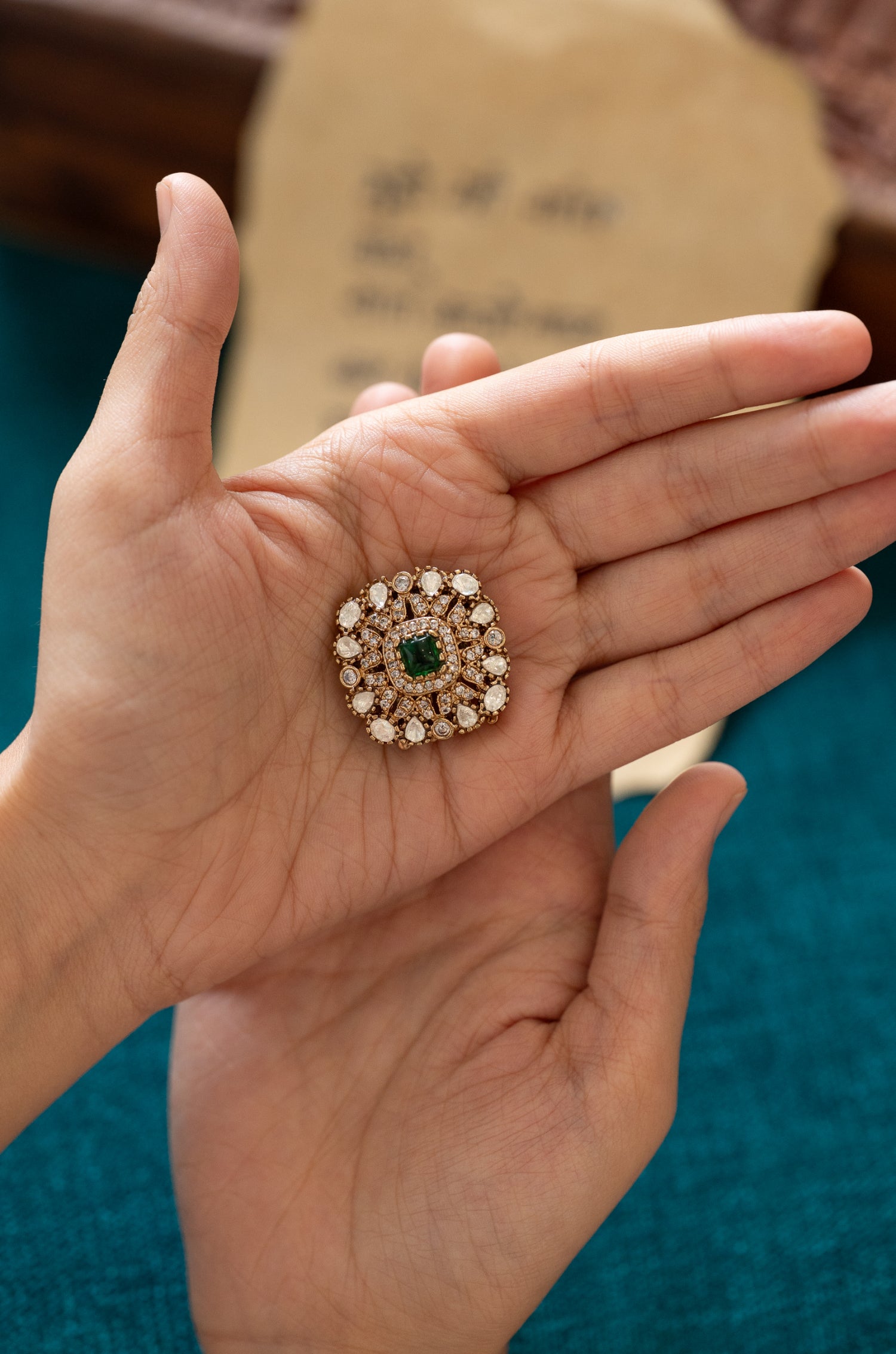 Shabri Green Polki Braid Pin
