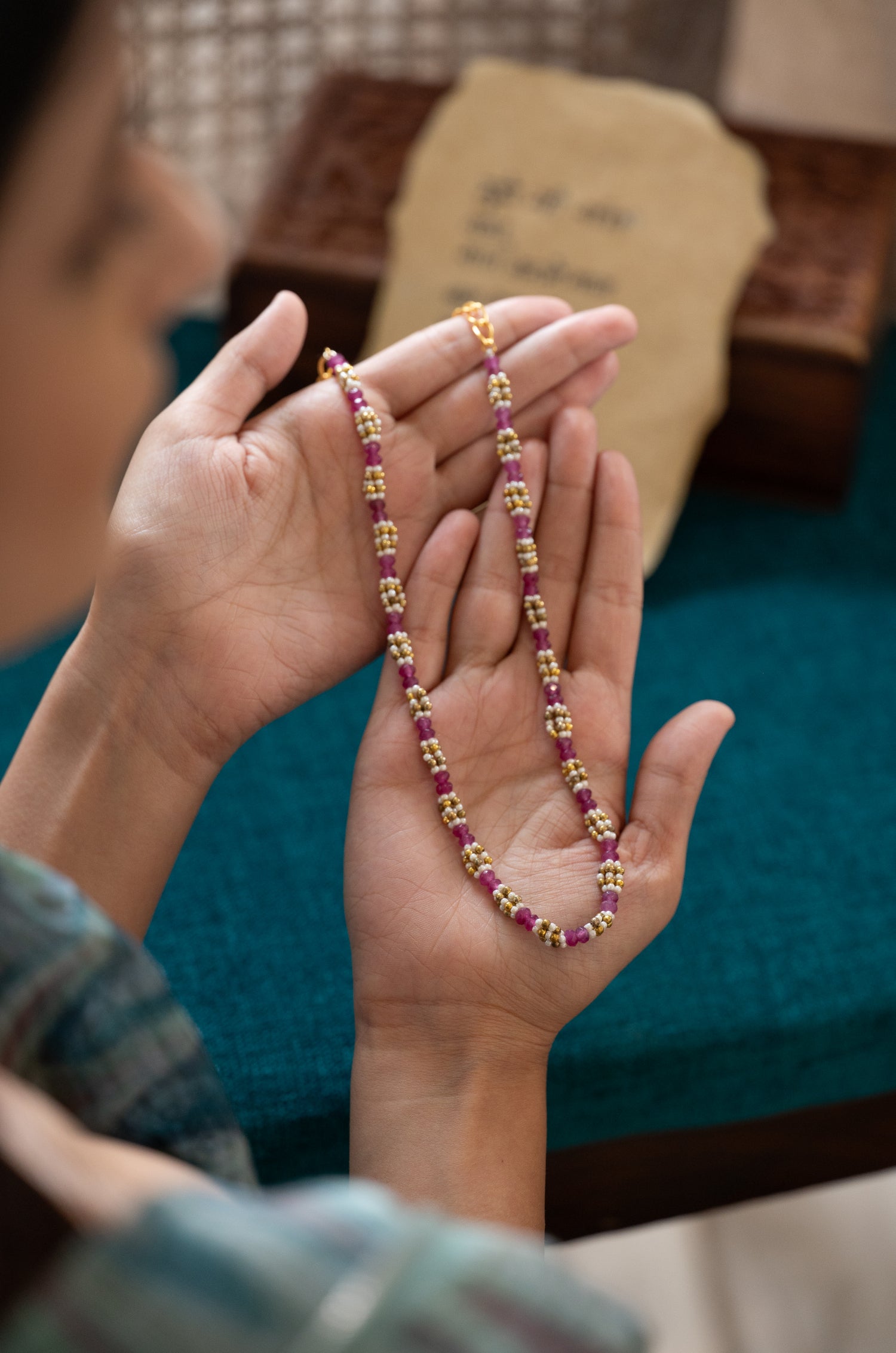 Noor Pink Beaded Necklace
