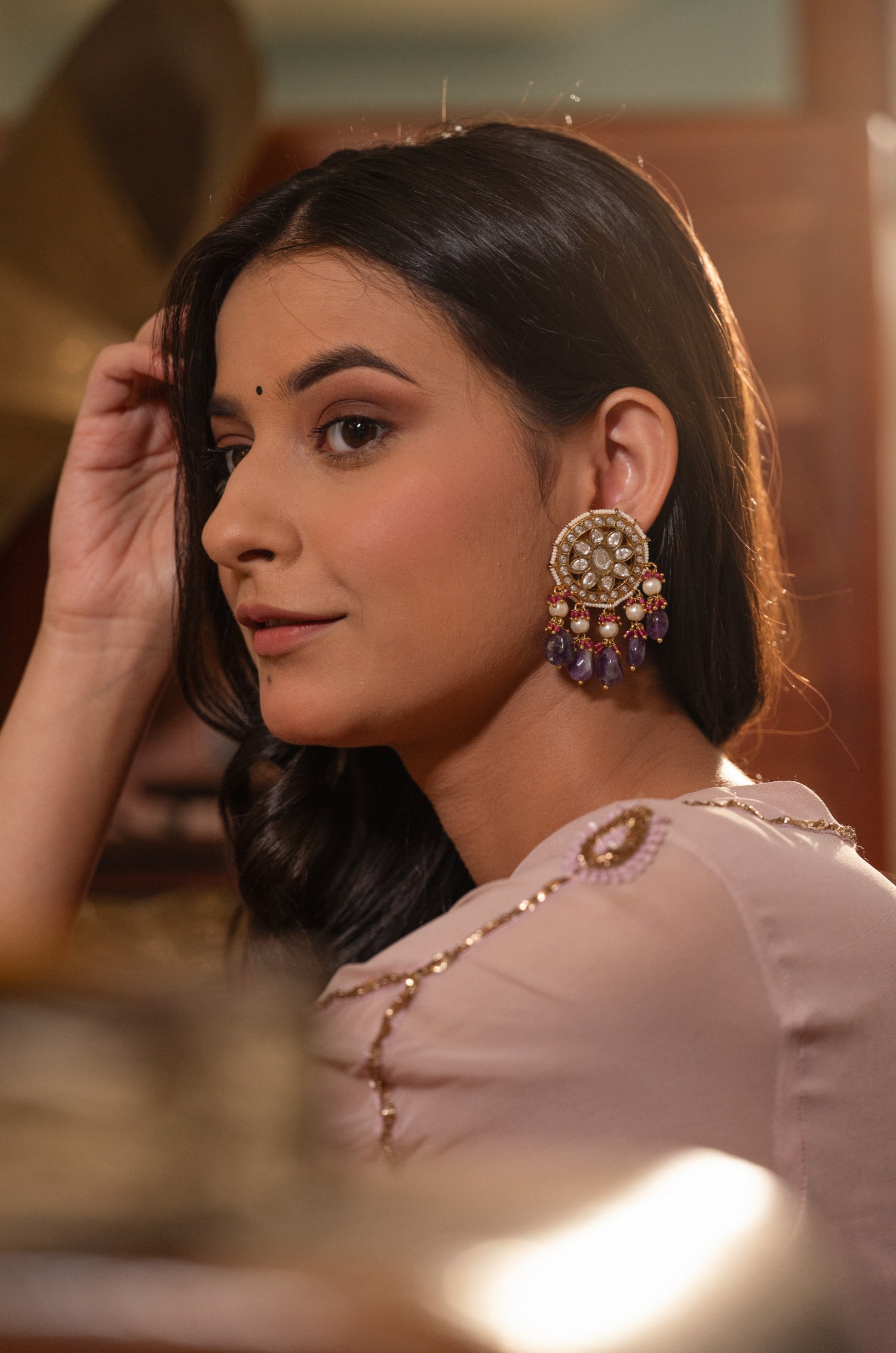 Sunaina Kundan Purple Earrings
