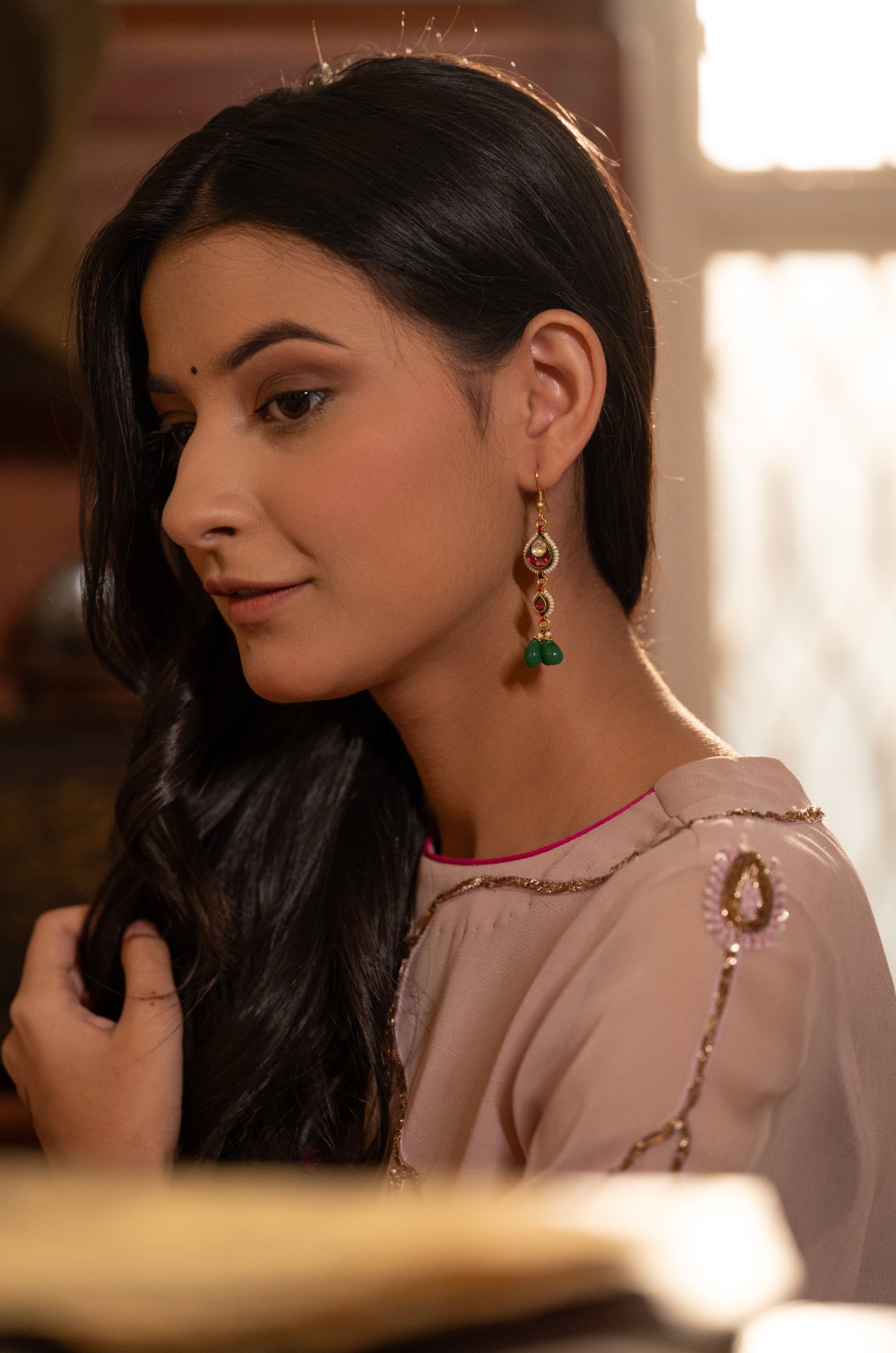 Upasana Green Kundan Earrings