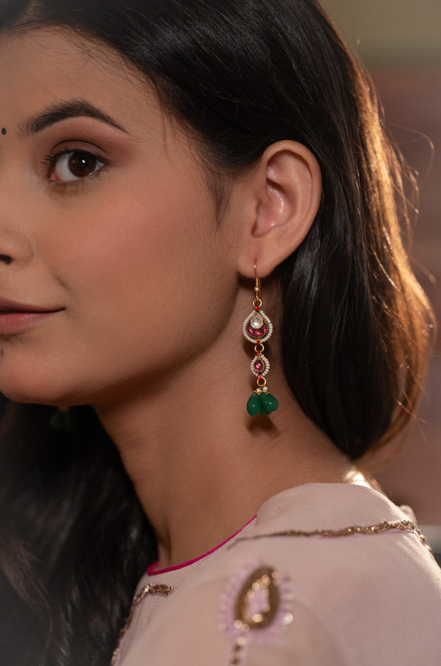 Upasana Green Kundan Earrings