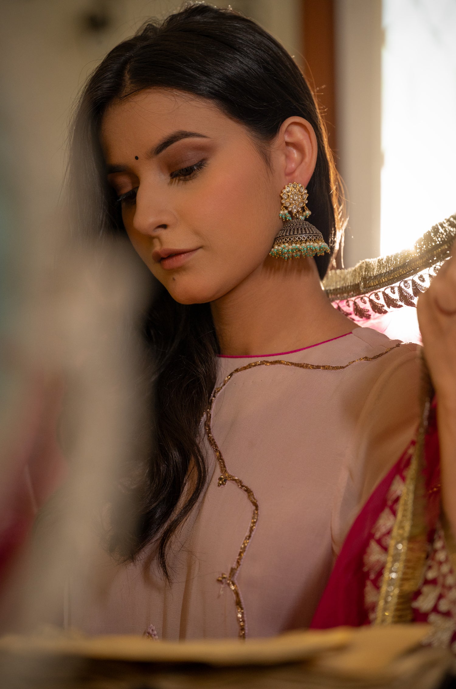 Rumira Turquoise Kundan Jhumka Earrings