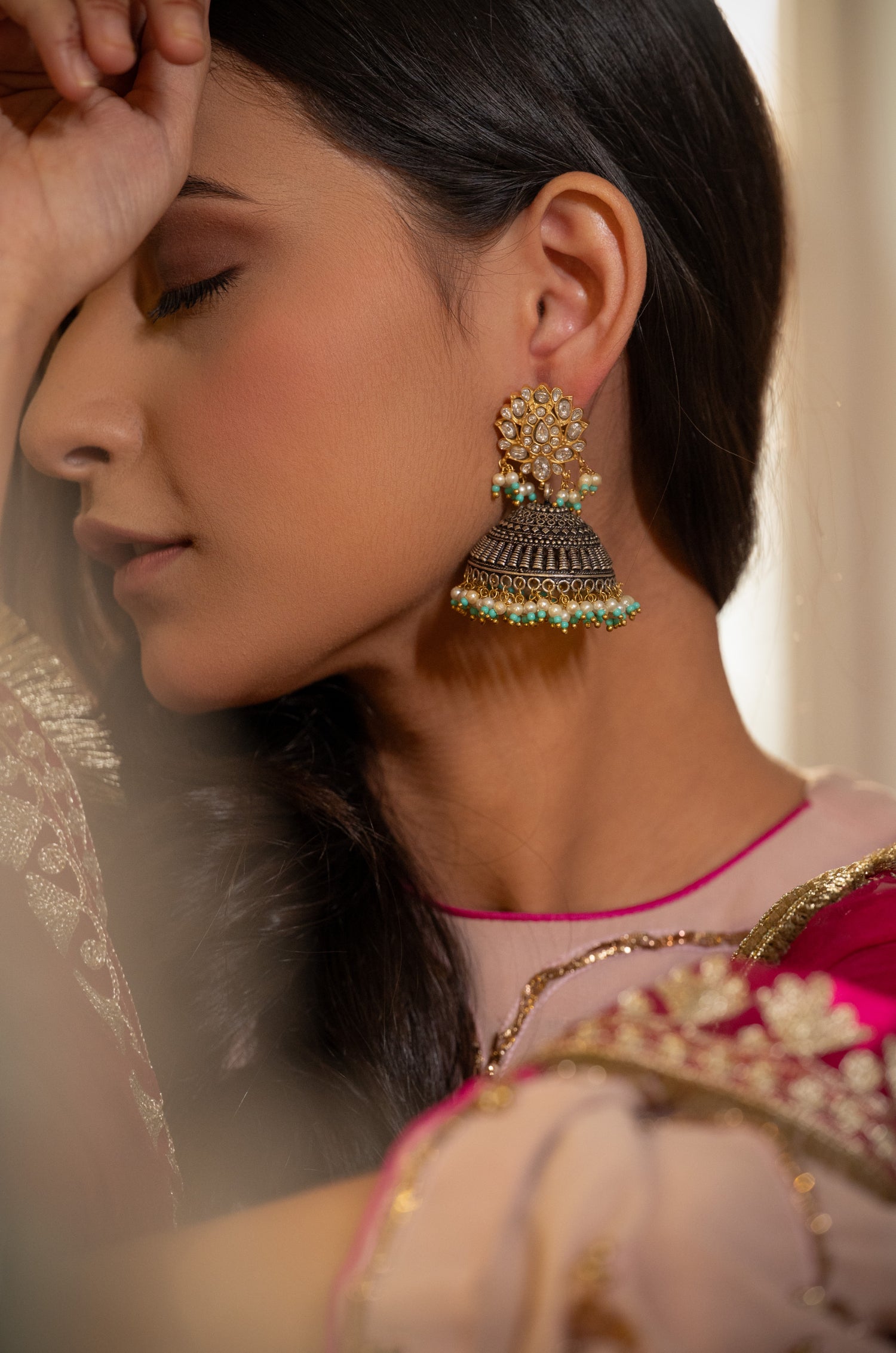 Rumira Turquoise Kundan Jhumka Earrings