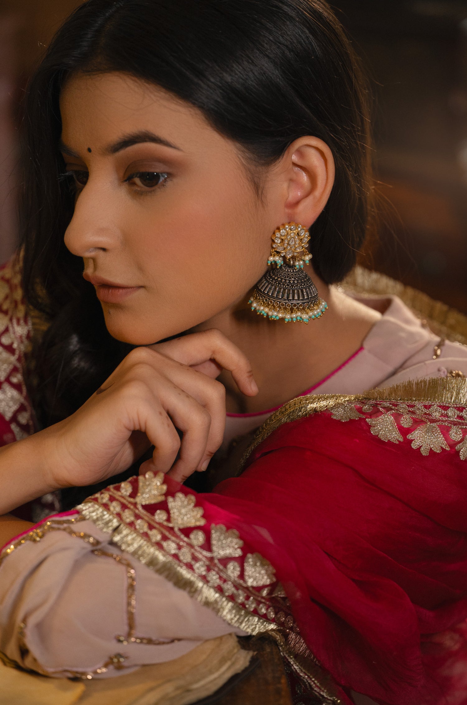 Rumira Turquoise Kundan Jhumka Earrings