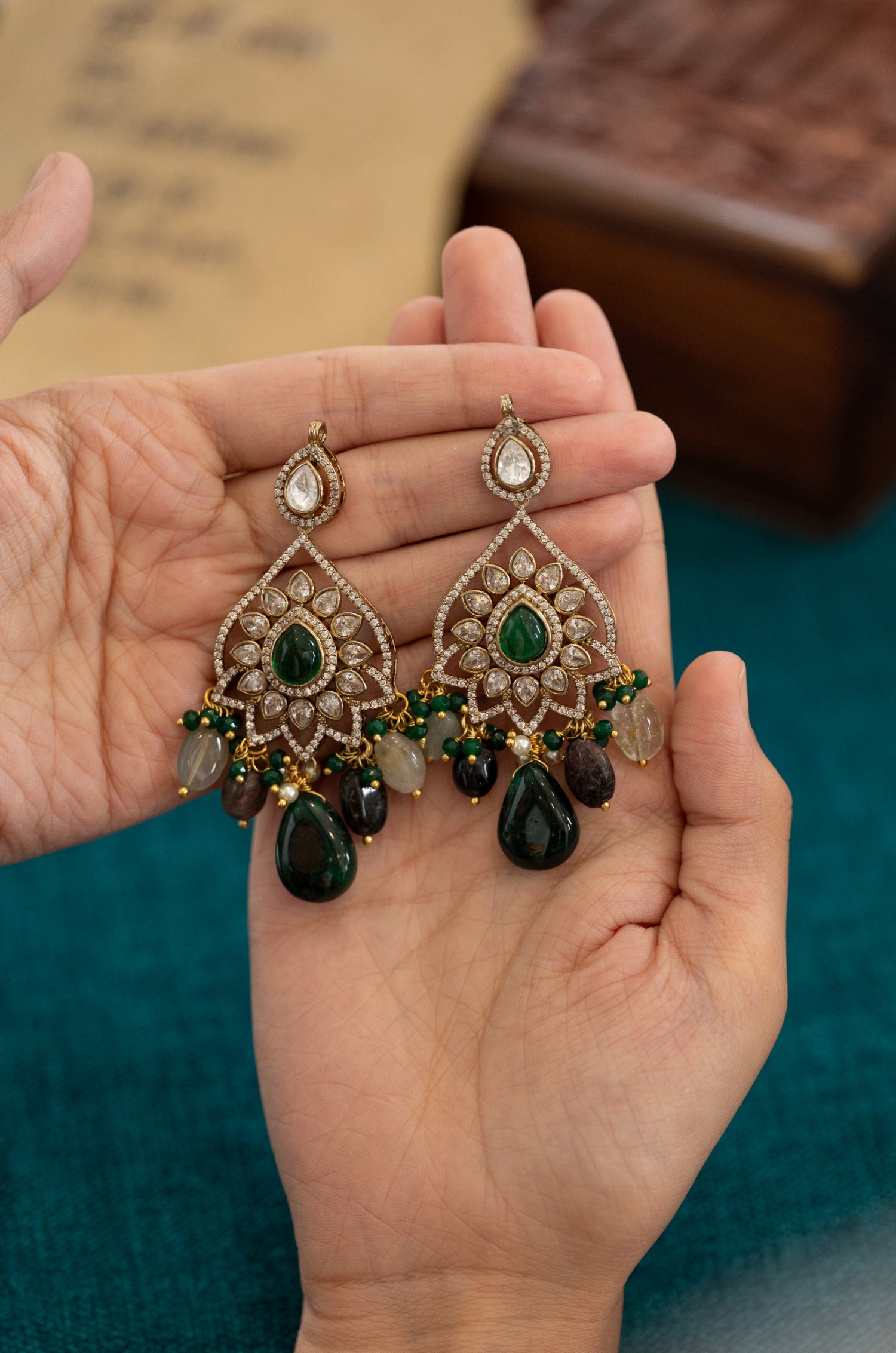 Uma Green Polki Earrings