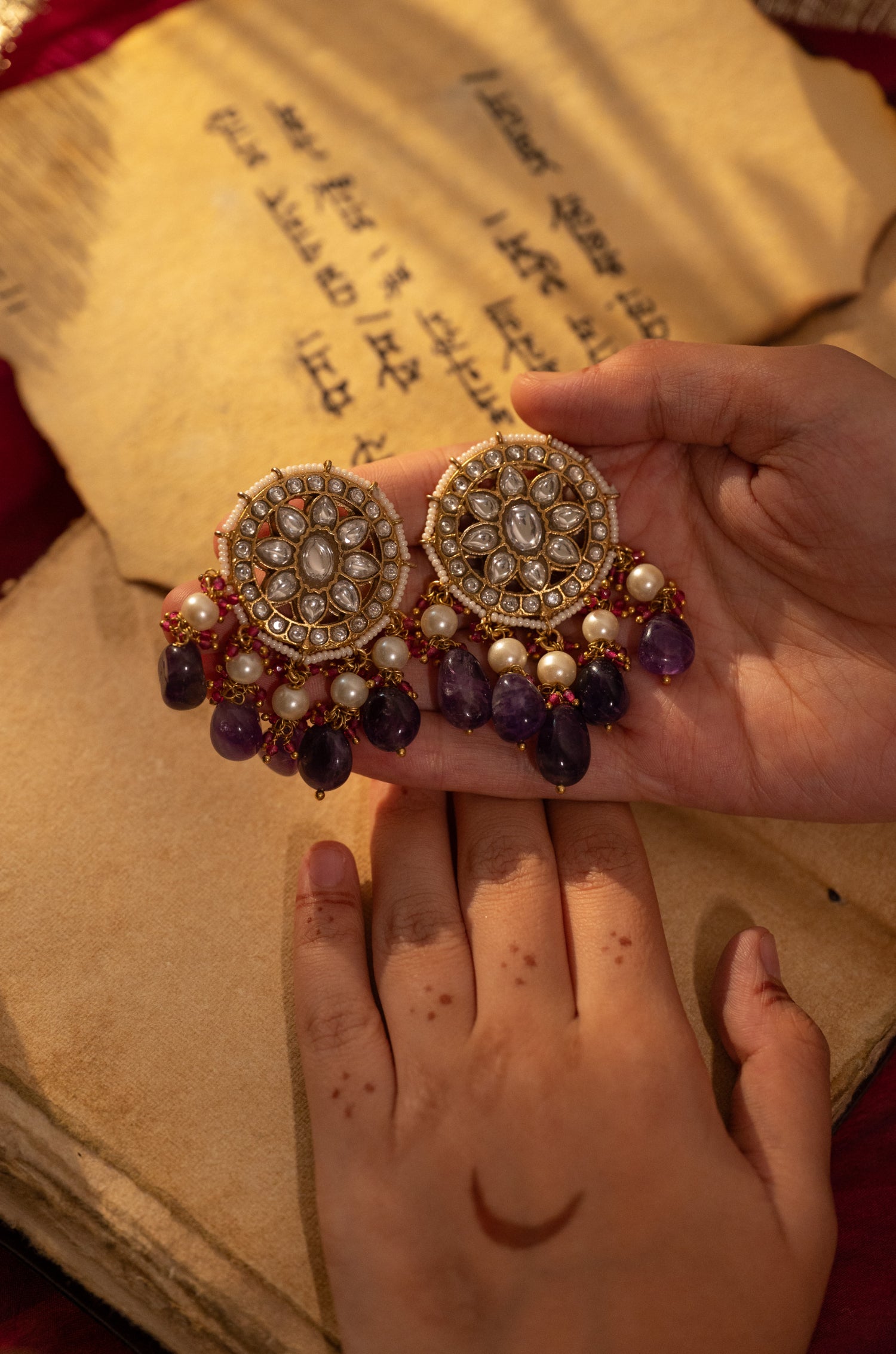 Sunaina Kundan Purple Earrings