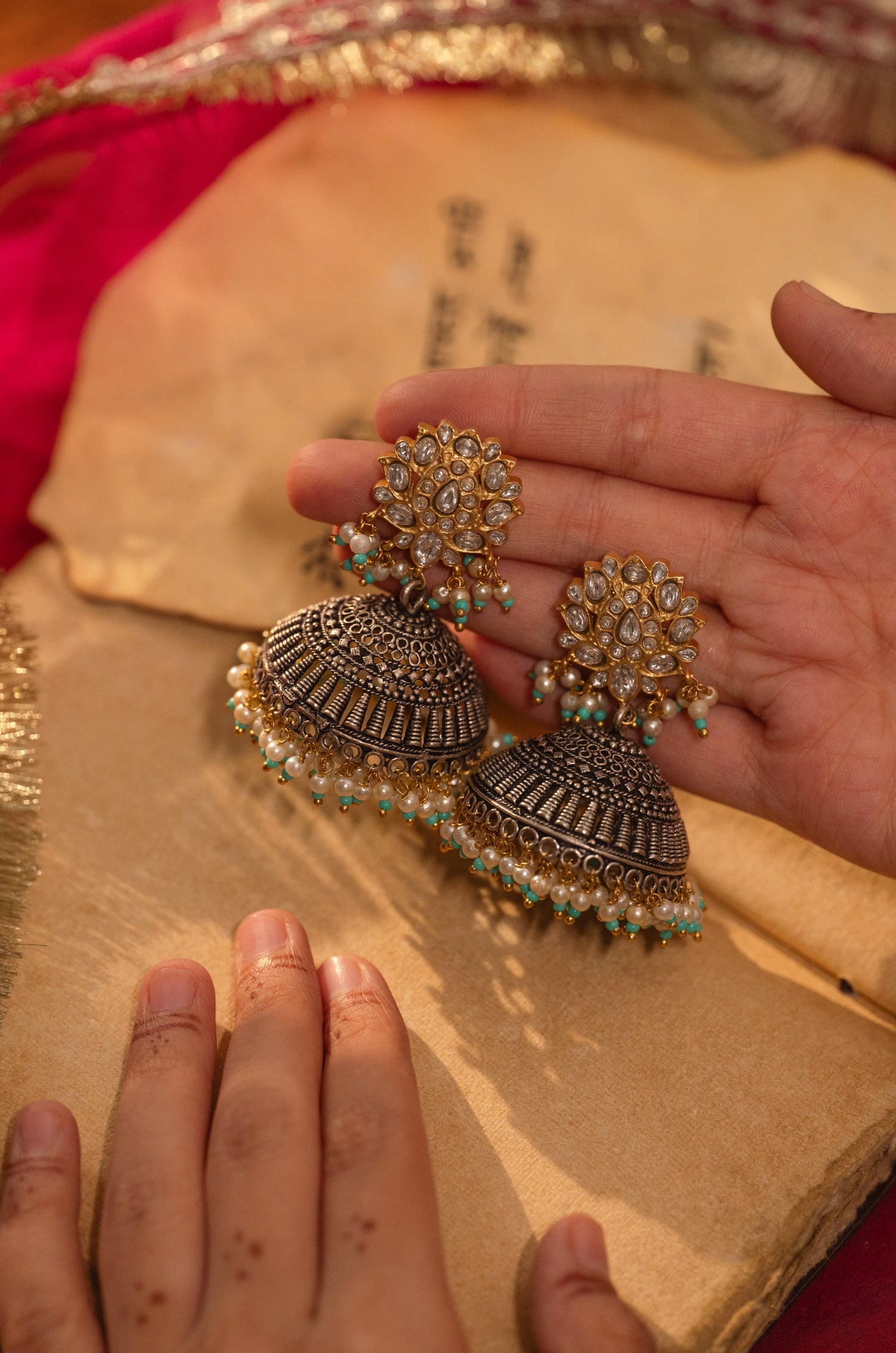 Rumira Turquoise Kundan Jhumka Earrings