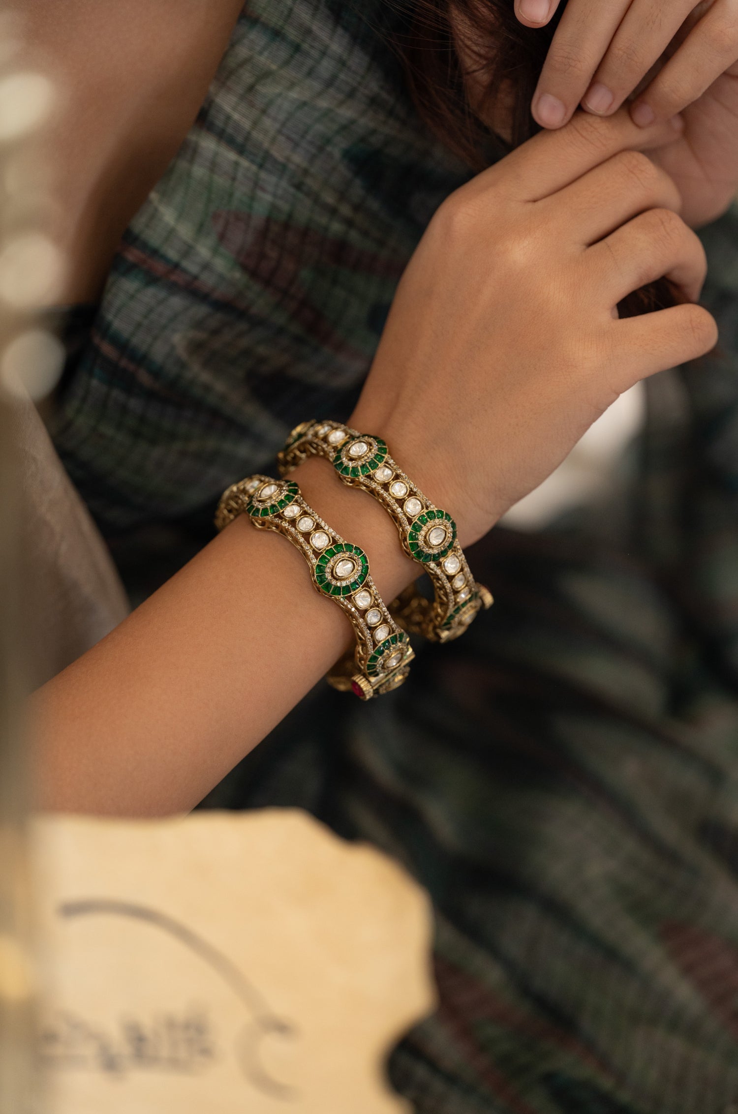 Keshvi Green Polki Bangles- Set of 2
