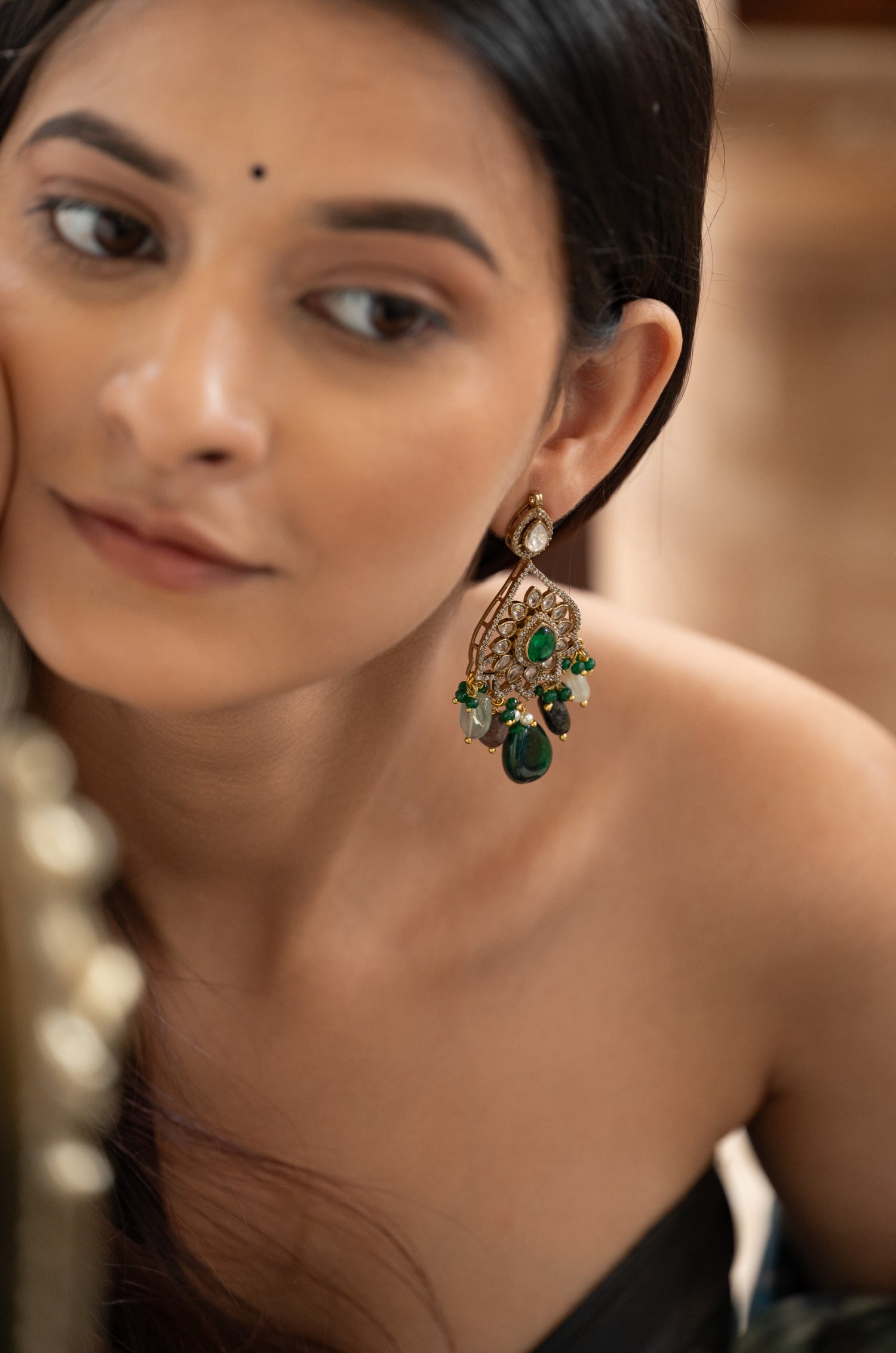 Uma Green Polki Earrings