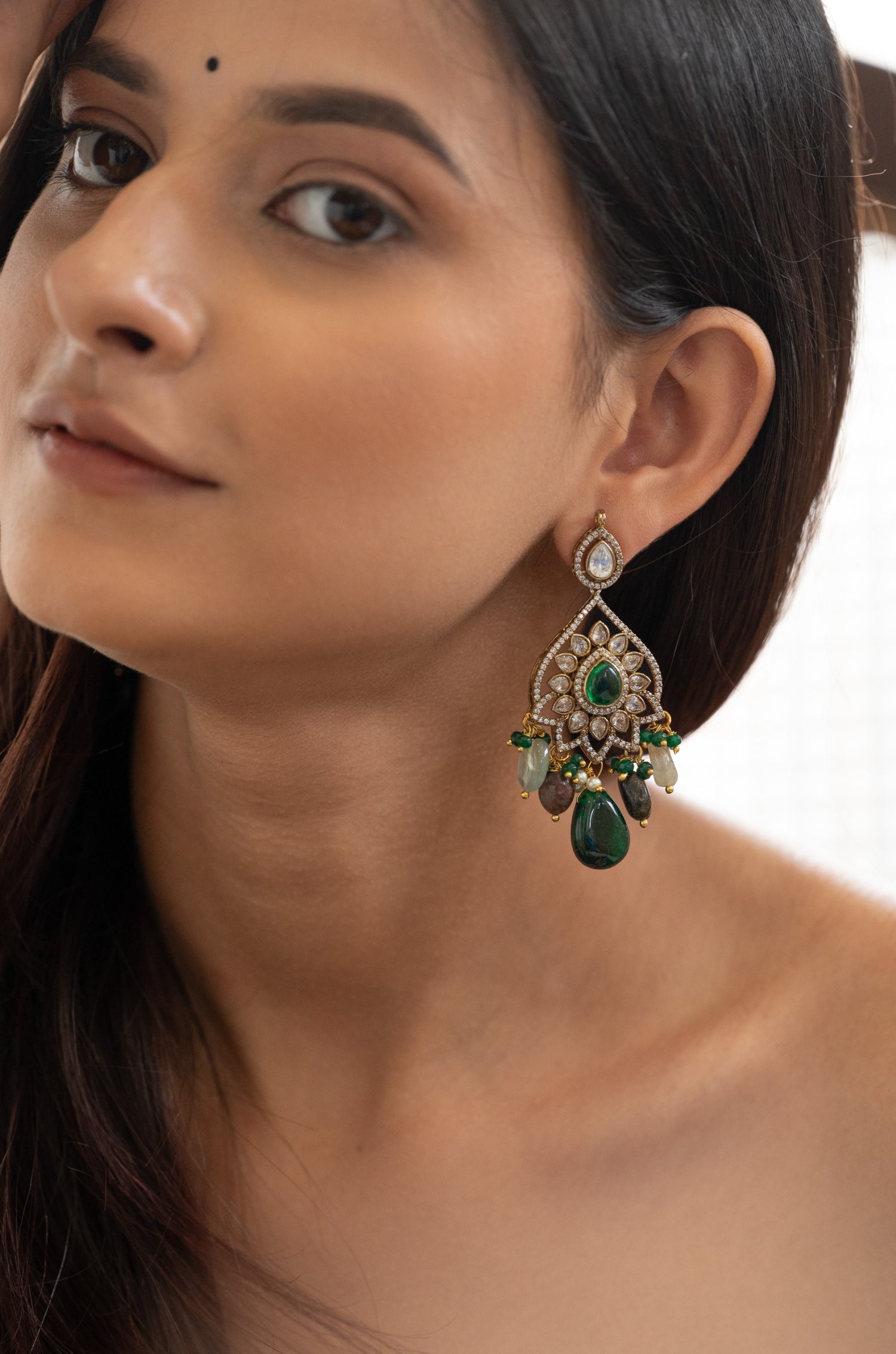 Uma Green Polki Earrings